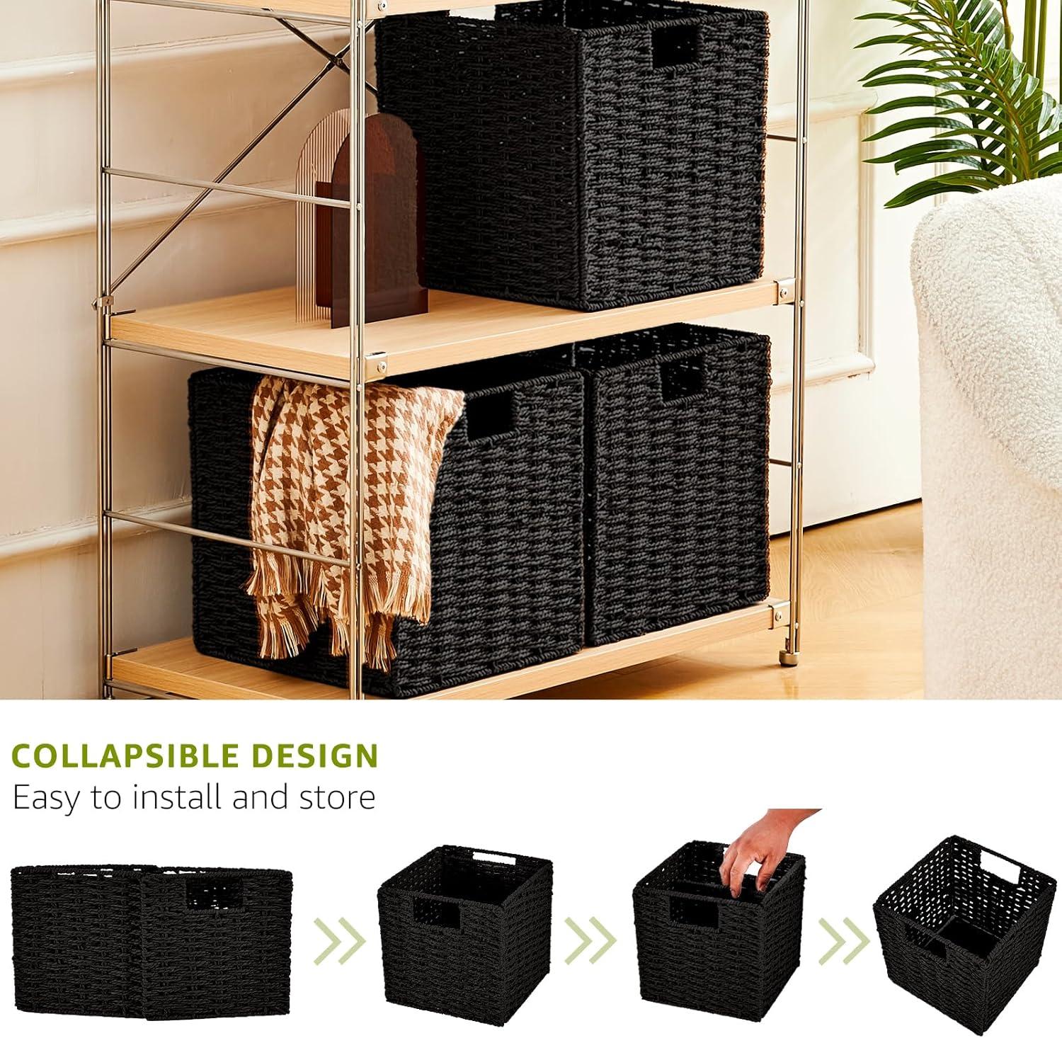 Rectangular Natural Water Hyacinth Hand Woven Rattan Wicker Storage Basket Set with Iron Wire Frame