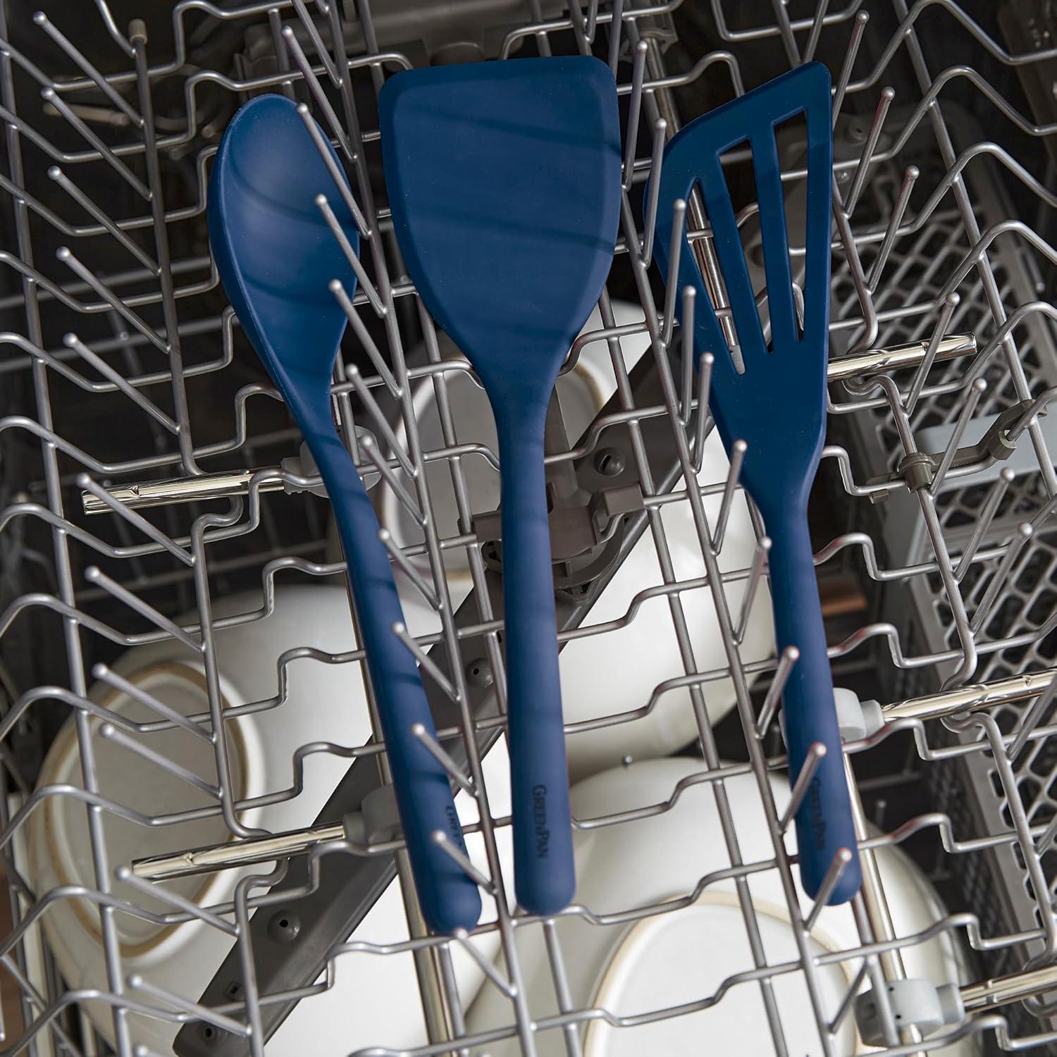 GreenPan 3pc Platinum Silicone Tools Utensil Set Oxford Blue:  Dishwasher-Safe, Steel & Silicone, Lifetime Warranty