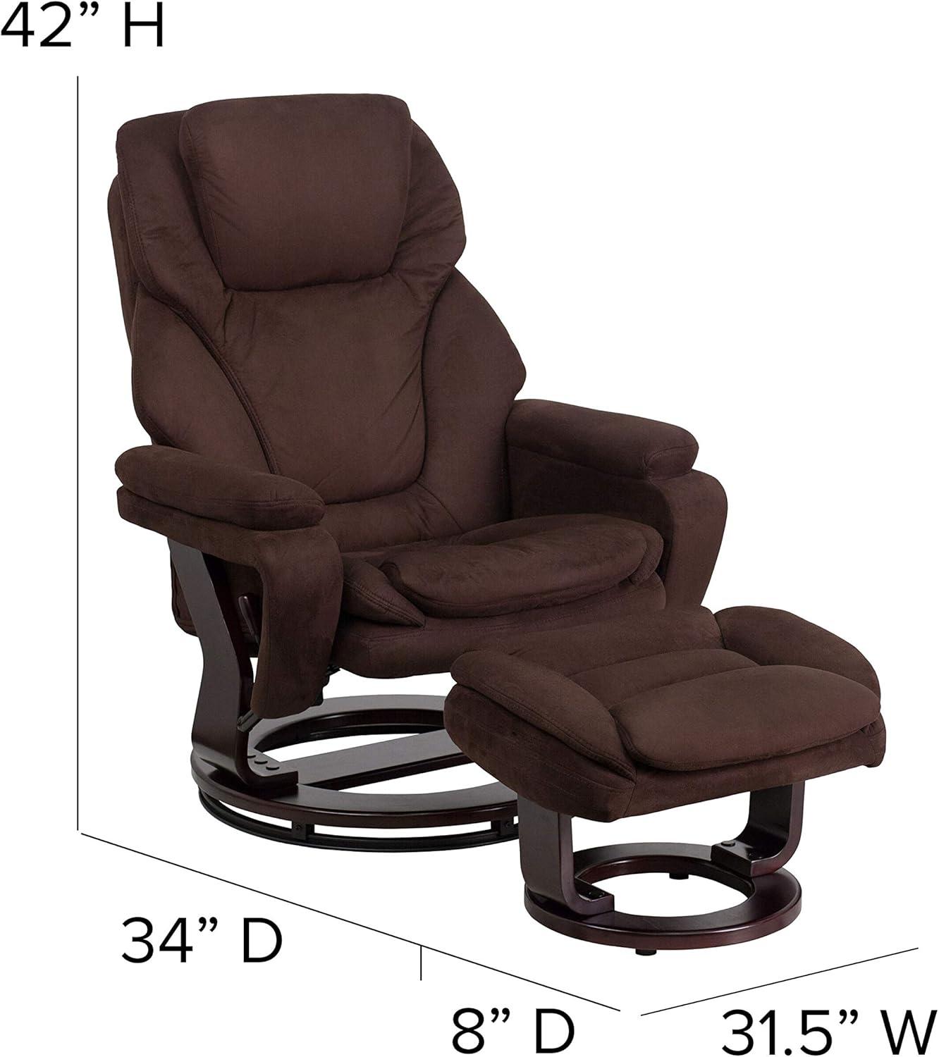 Brown Microfiber Swivel Recliner with Wood Base