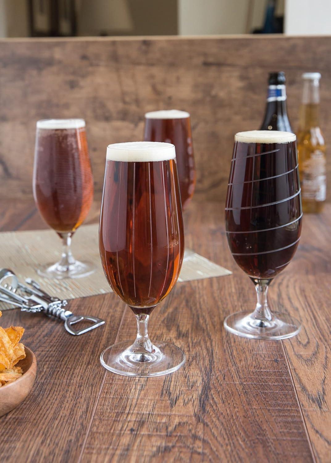 Mikasa 'Cheers' Beer Glasses/Craft Beer Glass Set with Decorative Etching, Crystal Glass, Silver Effect, 460 ml, Set of 4