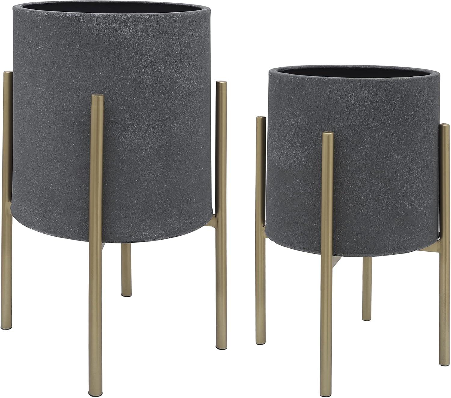 Bella Patterned Raised Planters with Gold Stand - Set of 2