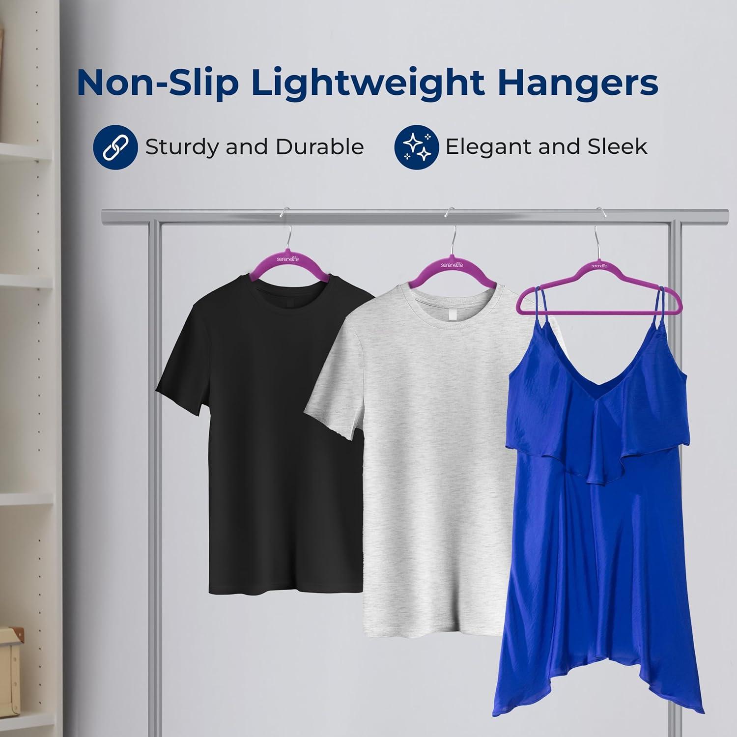 SereneLife 200pk Non-Slip Velvet Clothes Hangers - Purple
