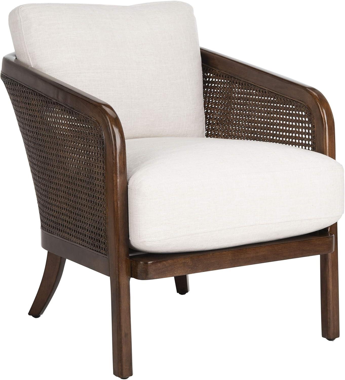 Caruso Transitional Oatmeal Leather Barrel Chair with Walnut Wood