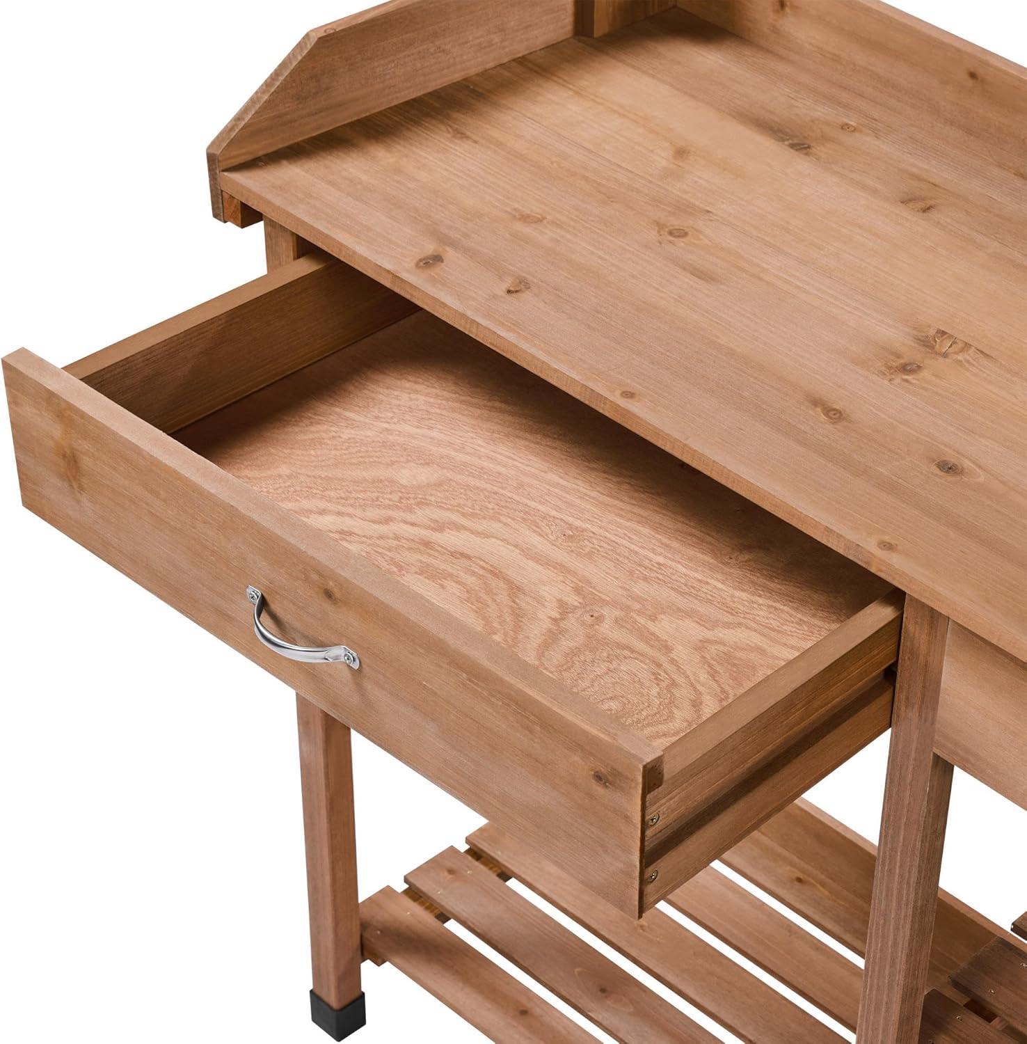 Topeakmart 45.2x17.7x47.6'' (LxWxH) Potting Benches Outdoor Garden Potting Table Work Bench with Removable Sink Drawer Rack Shelves Work Station, Wood