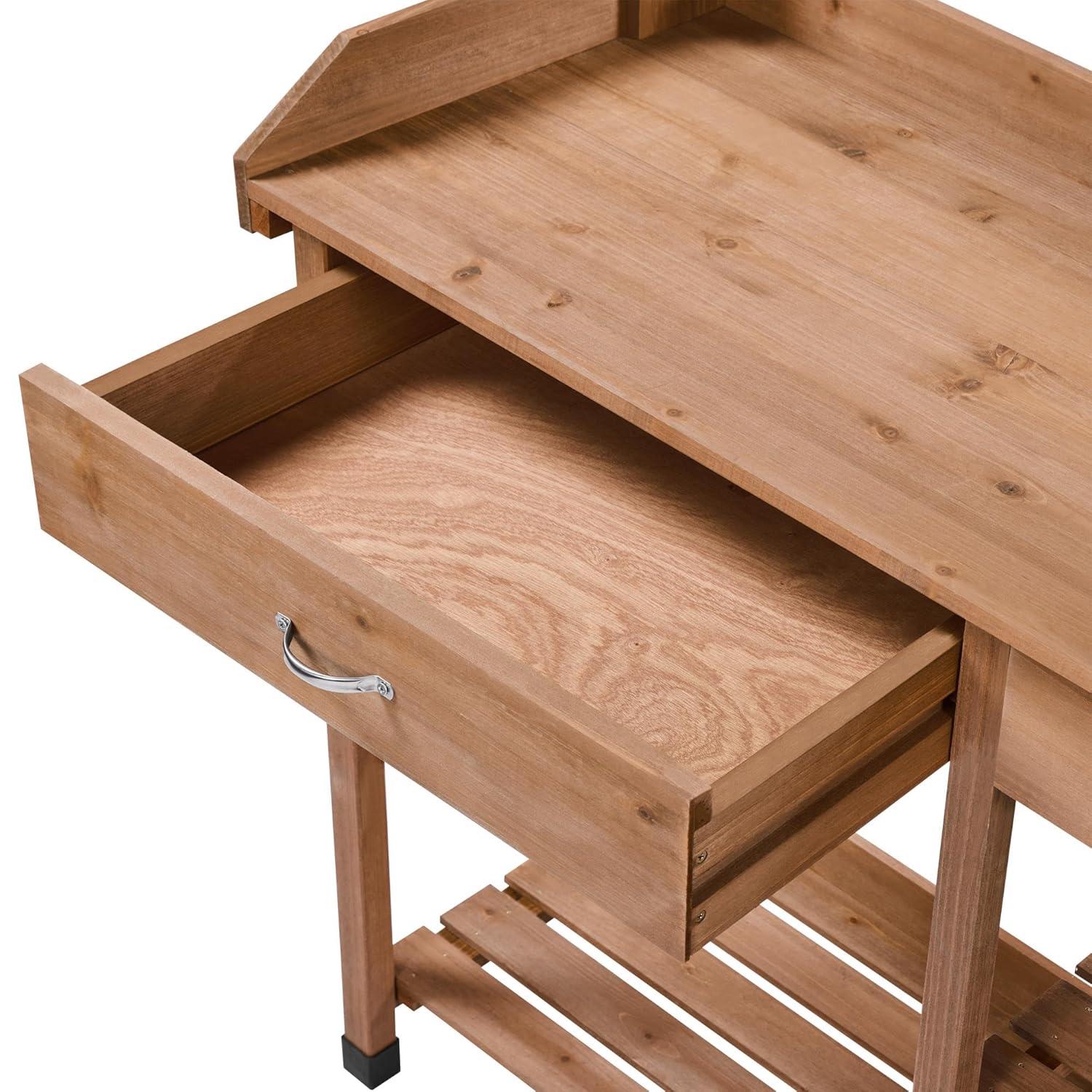 Topeakmart 45.2x17.7x47.6'' (LxWxH) Potting Benches Outdoor Garden Potting Table Work Bench with Removable Sink Drawer Rack Shelves Work Station, Wood