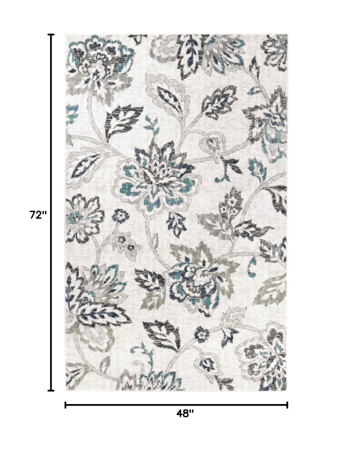 Superior Jacobean Floral Indoor Area Rug, 4' x 6', Deep Royal