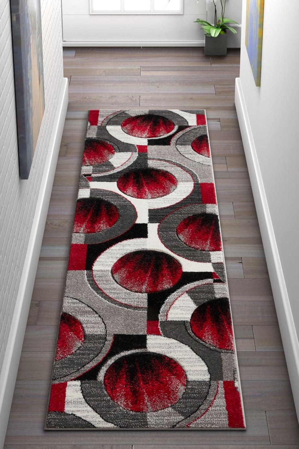 Well Woven Ruby Galaxy Waves Modern Geometric Grey & Red 2' x 7' Runner Rug