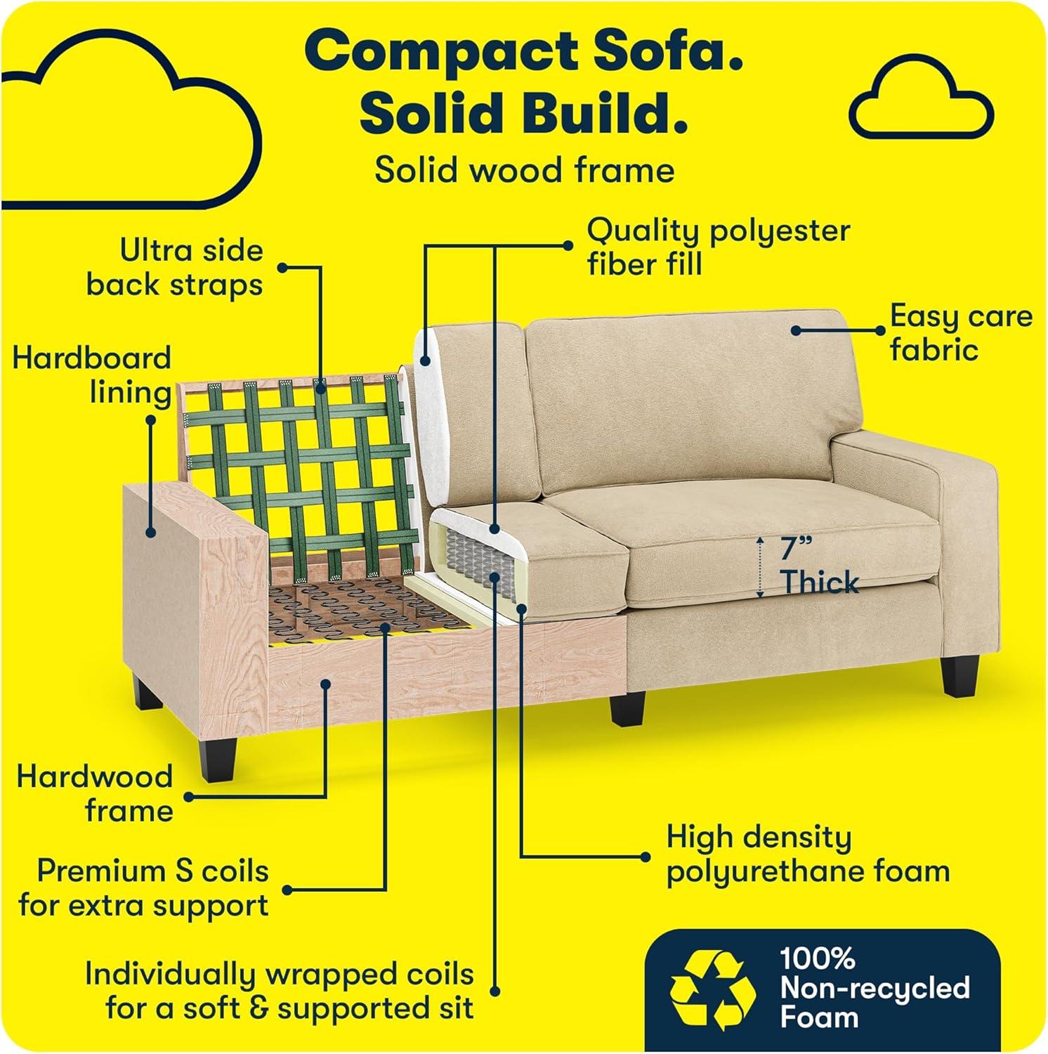 Serta Palisades 78" Track Arm Sofa, Easy Care Fabric, Soft Pillow Back, Pocket Coil Seat Cushions