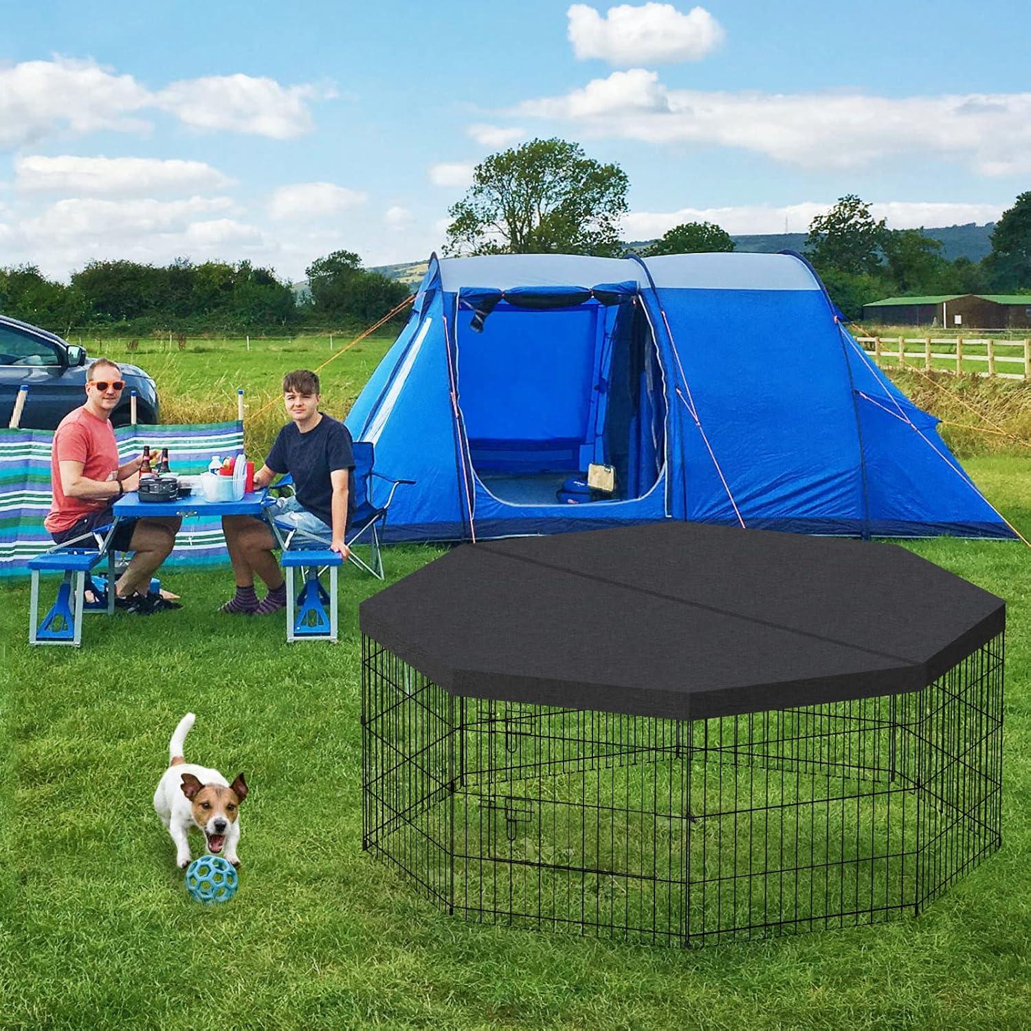 Artmalle Puppy Pet Playpen 8 Panel 24 Inch Indoor Outdoor Metal Portable Folding Animal Exercise Dog Fence Ideal for Pet Animals Dog Cat Rabbit Breed Puppy with Top Cover (Black with Top Cover)