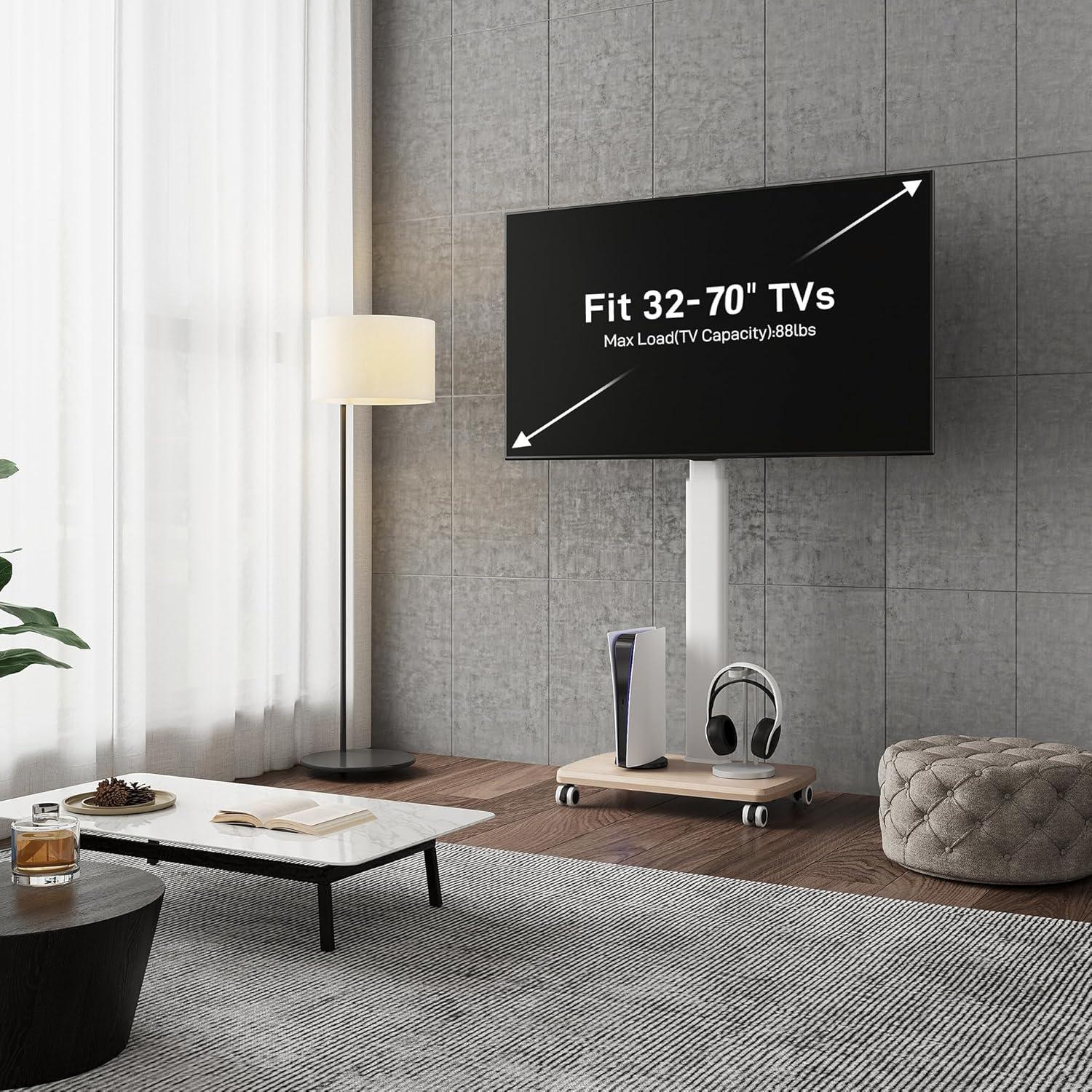 MASTER CRAFT WINDOW AND DOOR Rolling TV Stand For 32 To 65 70 Inch Tvs, Portable Mobile TV Cart On Wheels, Tall Universal TV Floor Stands With Swivel Mount, Fit Corner, Bedroom, Living Room, Small Dorm