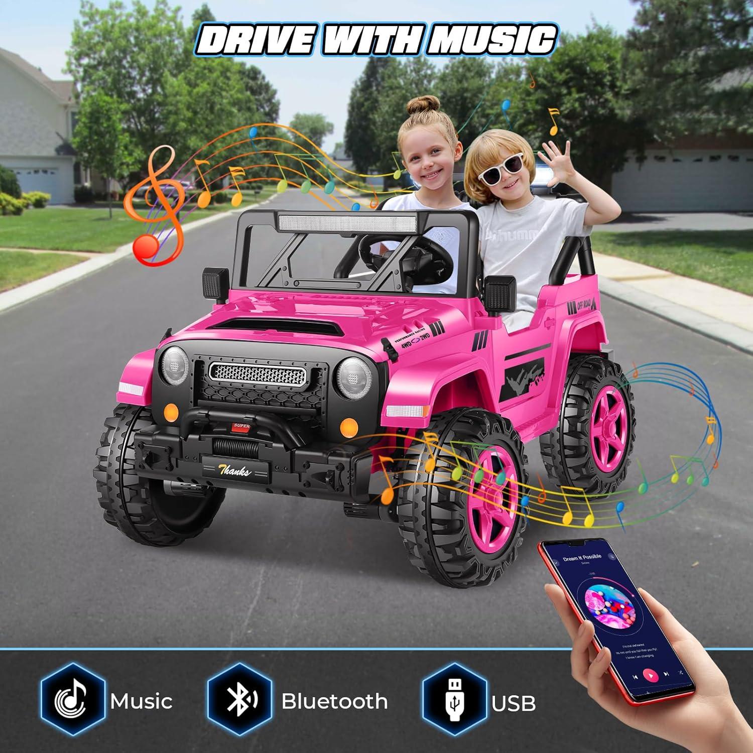 Ancheer Alex 24V 4WD//2WD Ride On Jeep Truck,2 Seater Kids UTV With 4X200w Powerful Engine,Remote Control,Bluetooth,20 Wide Seat,Vehicles for Kids Toddlers
