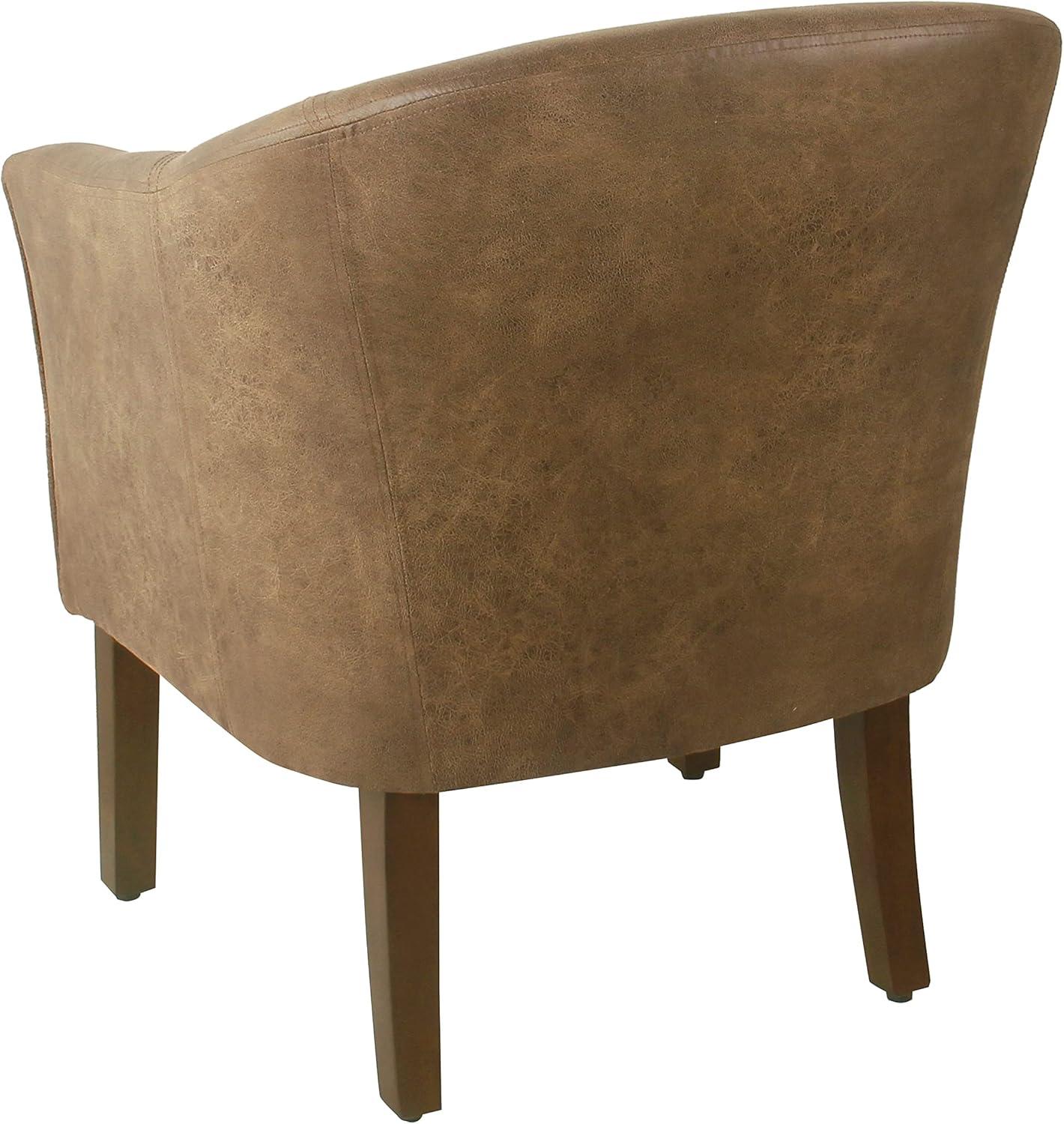 Modern Barrel Accent Chair Brown Faux Leather - HomePop: Upholstered Transitional Seating for Bedroom & Living Room