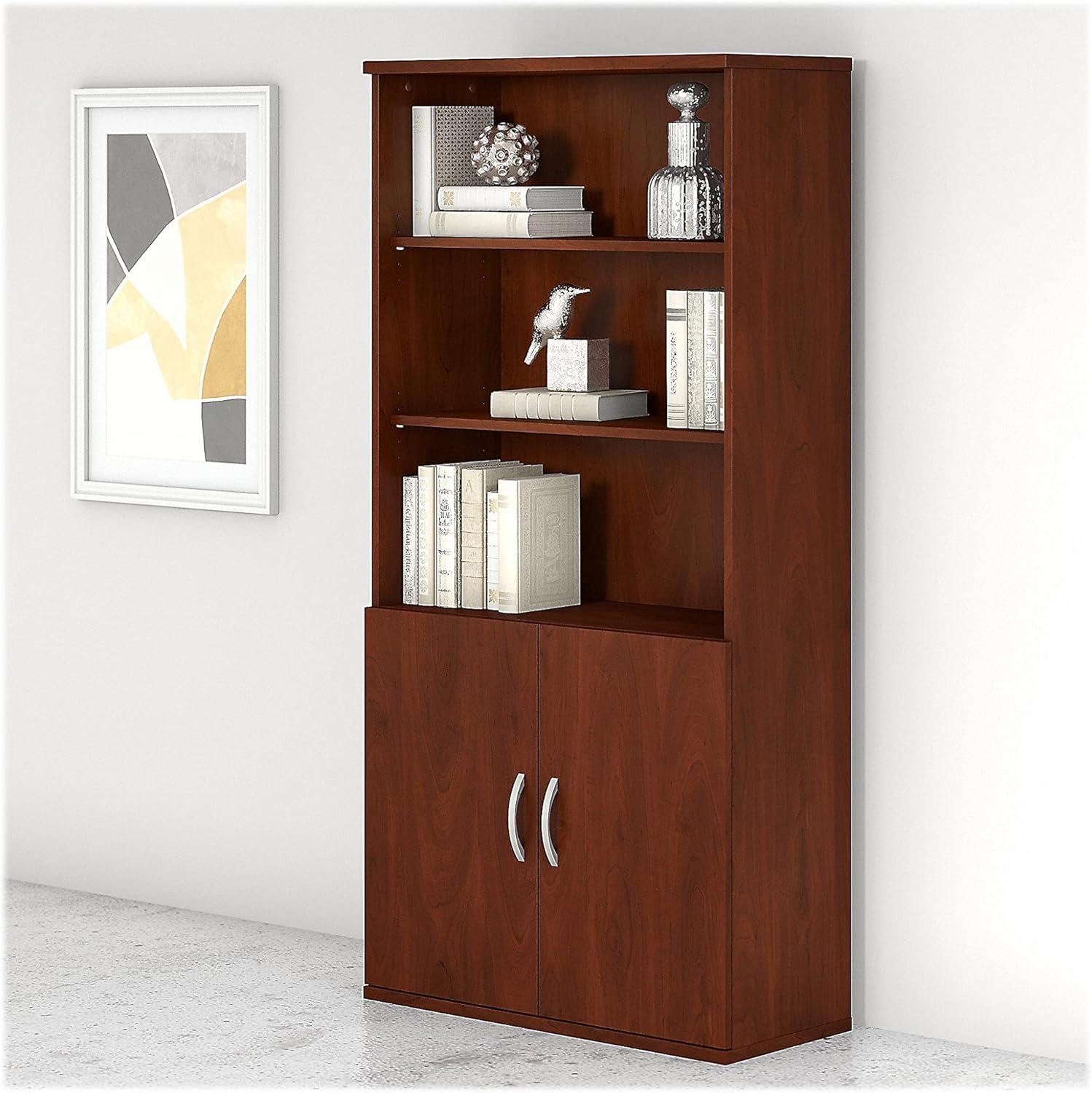 Bush Business Furniture STC015HC 5 Shelf Bookcase with Doors  Hansen Cherry
