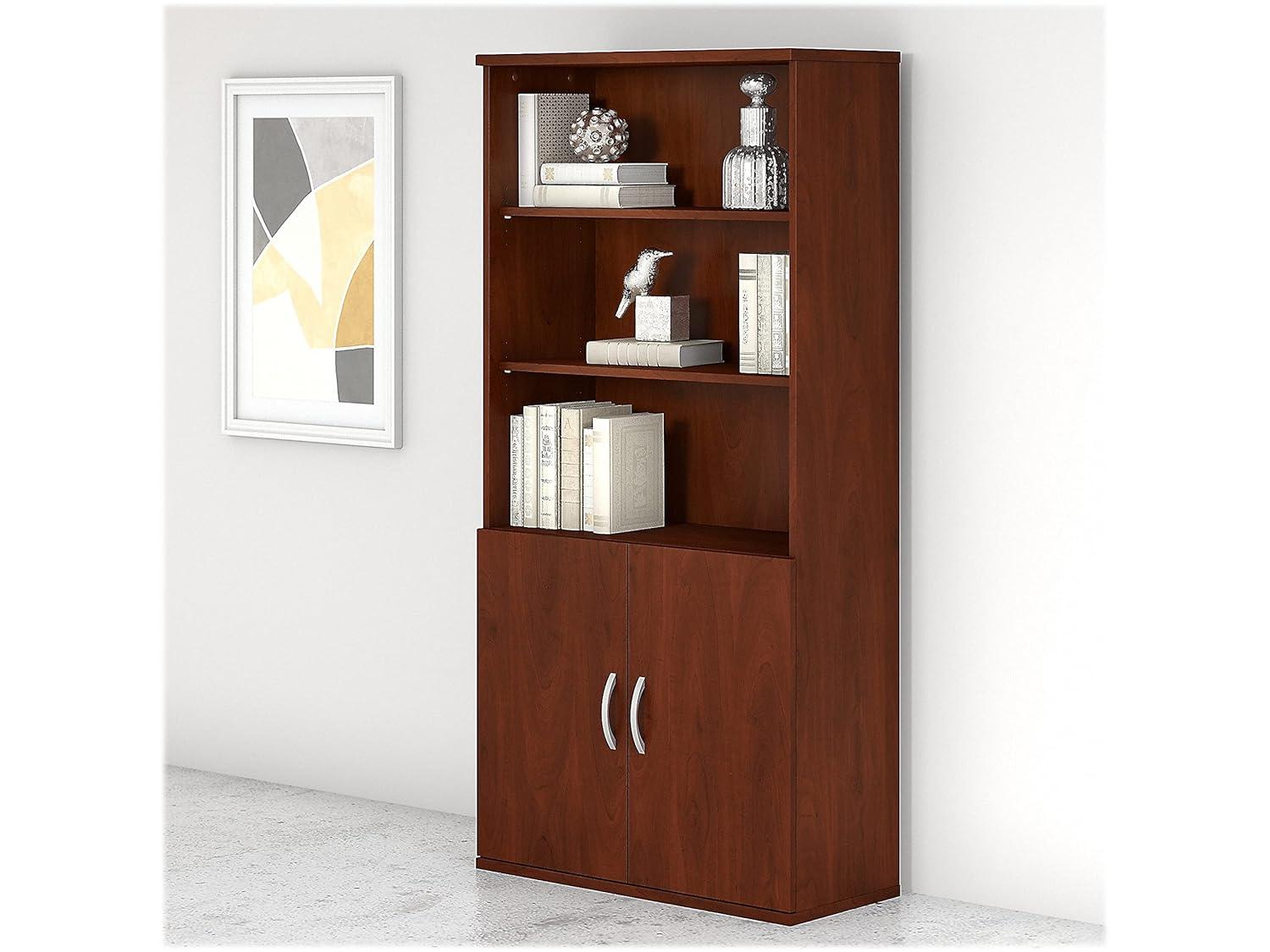 Bush Business Furniture STC015HC 5 Shelf Bookcase with Doors  Hansen Cherry