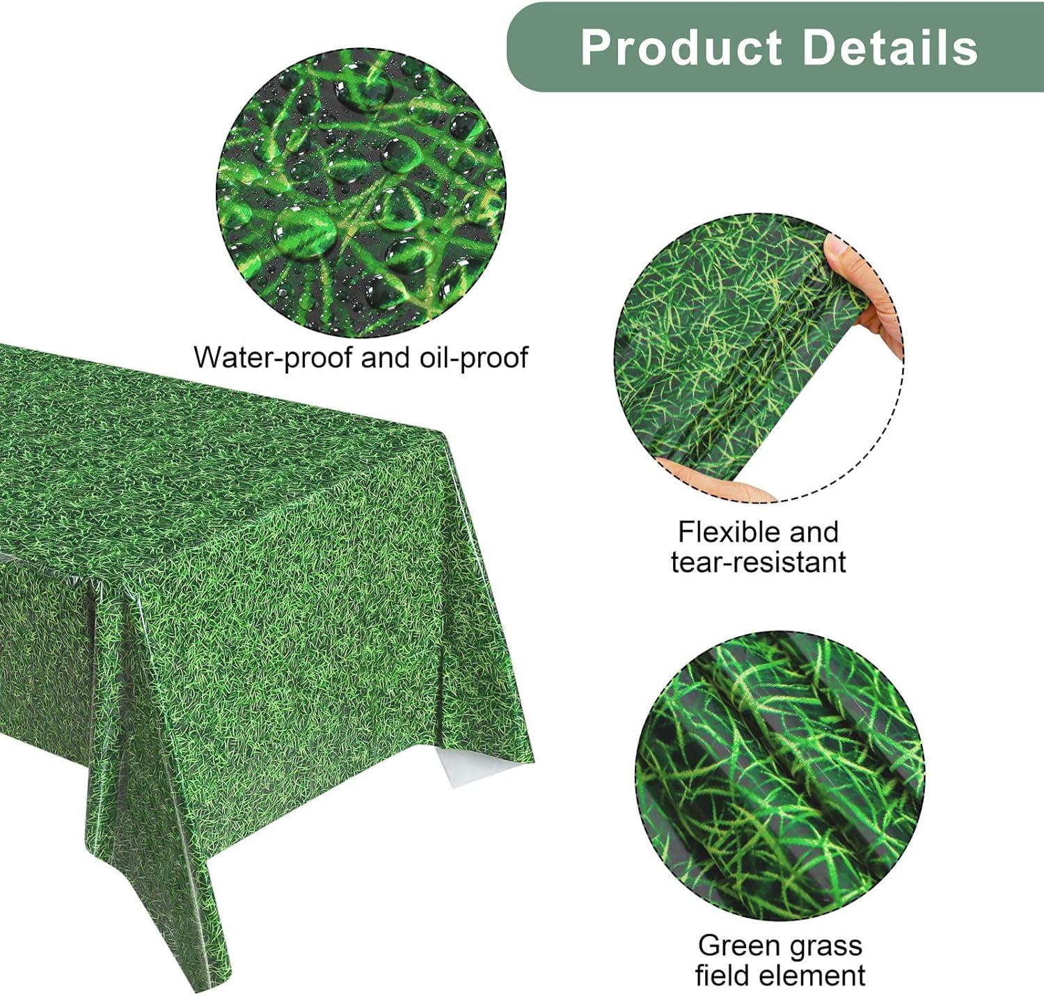 3ct Sports Field Tablecloth: Green Plastic Disposable Tableware for Super Bowl & Sports Events, 108" x 54", 3 Pack