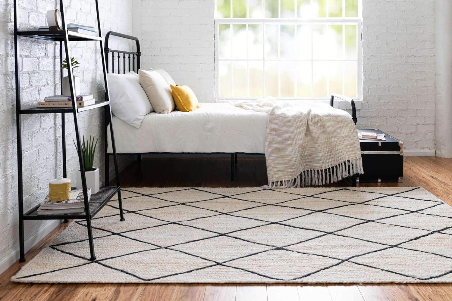 Unique Loom Braided Jute Collection Area Rug - Trellis (9'x 12' 2" Rectangle, Ivory and Black/ Black)
