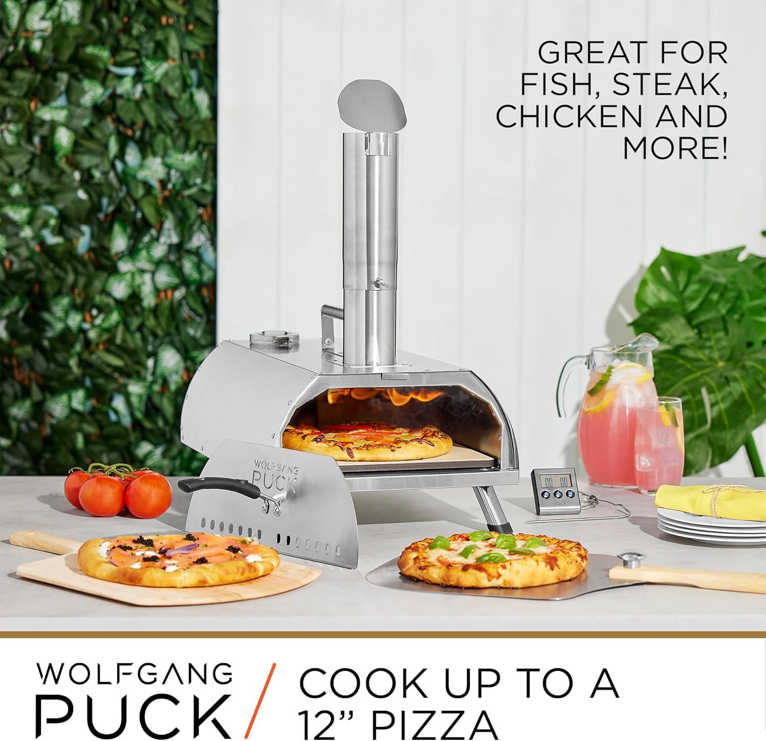 Wolfgang Puck Outdoor Pizza Oven, Durable Stainless Steel, Portable Pizza Oven, Compact Storage, Pellet Pizza Oven Silver