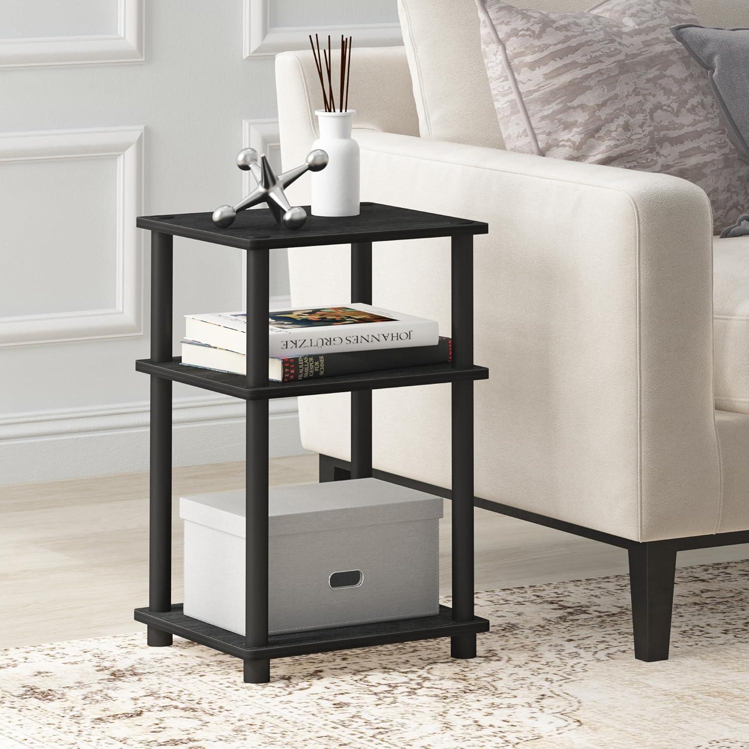 11087AM-BK 11087 Just 3-Tier No Tools Tube End Table, Americano & Black - 13.4 x 11.5 x 22.8 in.