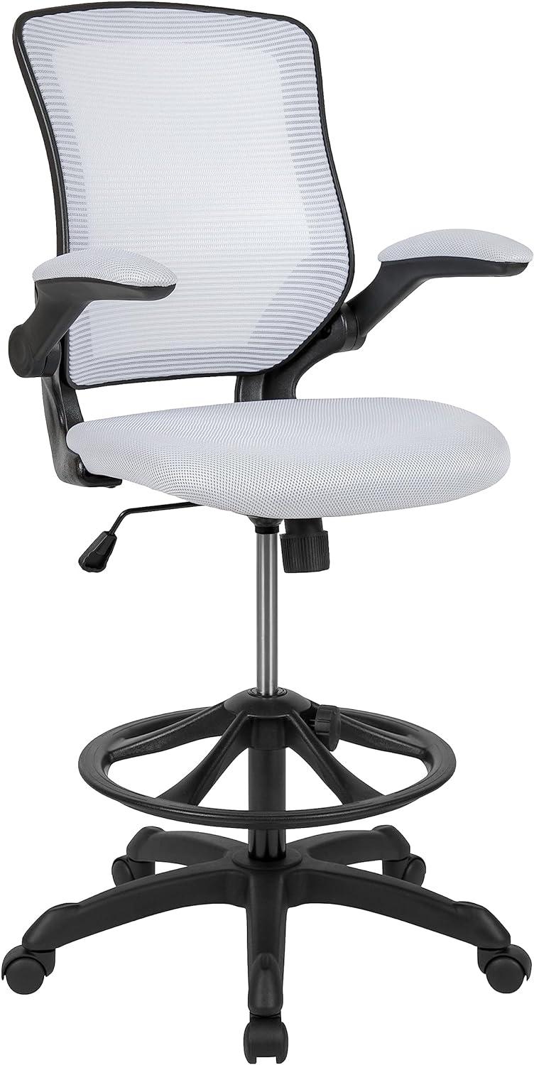 Flash Furniture Mid-Back Mesh Ergonomic Drafting Chair with Adjustable Foot Ring and Flip-Up Arms