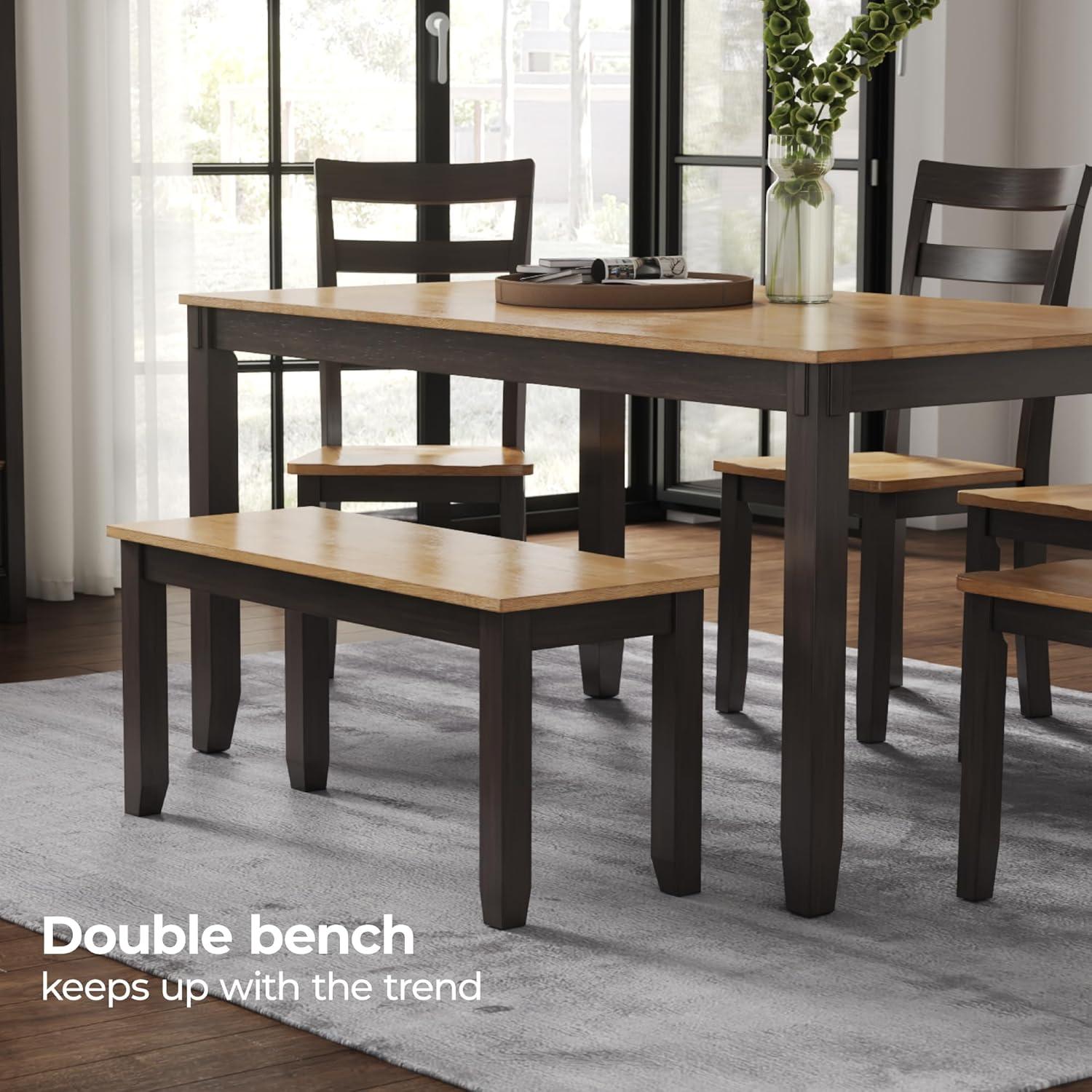 Transitional Light and Dark Brown Rectangular Dining Table Set with Bench