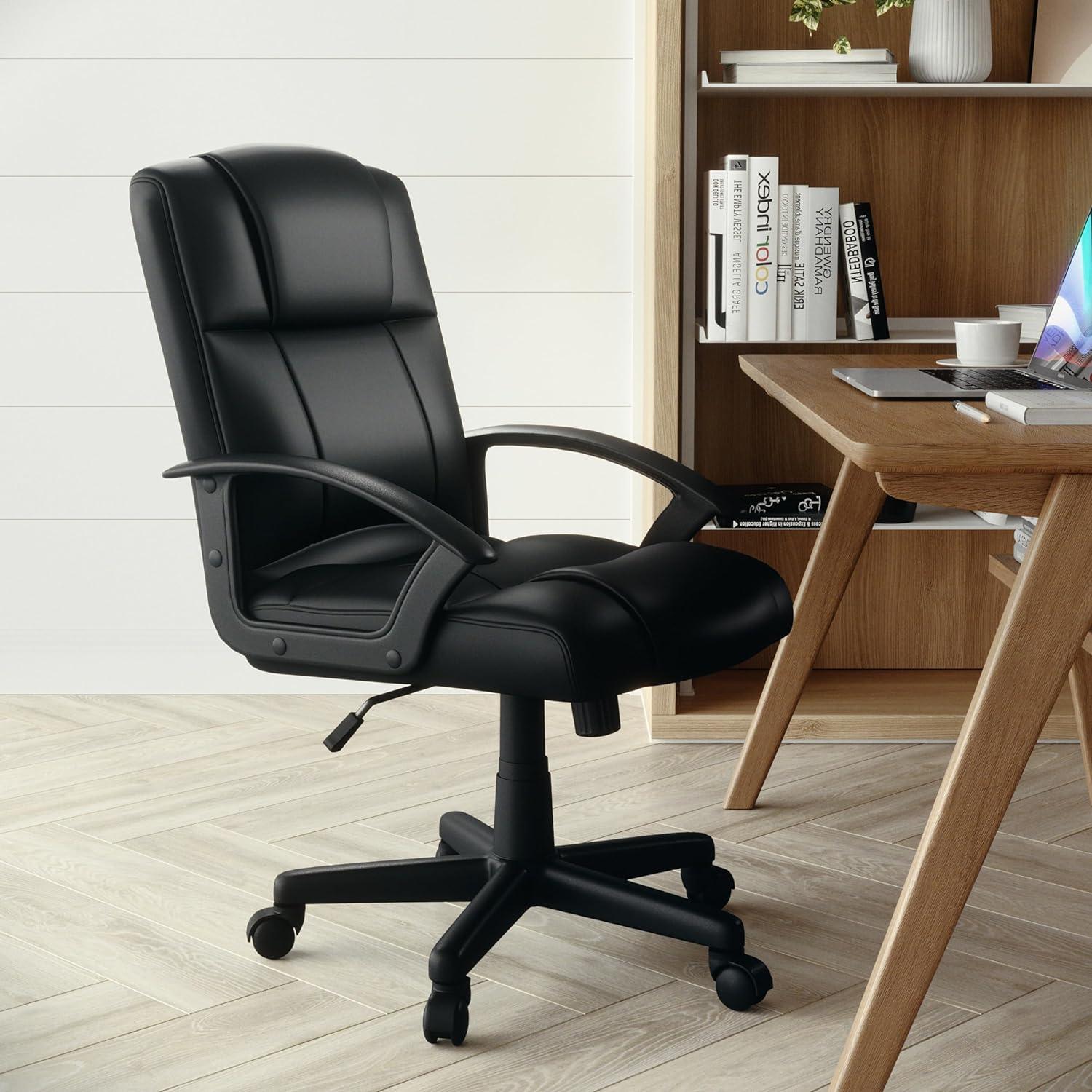 Ergonomic High-Back Black Leather and Plastic Swivel Task Chair