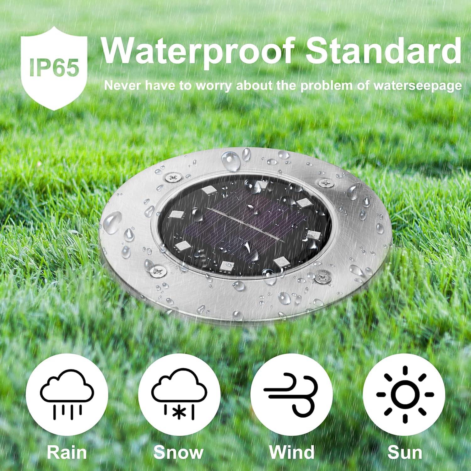 Solar Ground Lights Outdoor 4 Pack, 8 LED Solar Disk Garden Lights Waterproof Inground Landscape Lighting for Yard Deck Lawn Patio Pathway Walkway Driveway (White)