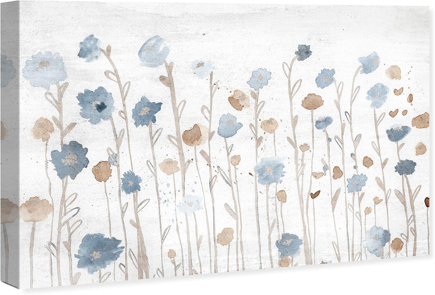 Wynwood Studio 'Beautiful Growth Light Blue' Floral and Botanical Wall Art Canvas Print - Blue, Brown, 24" x 16"