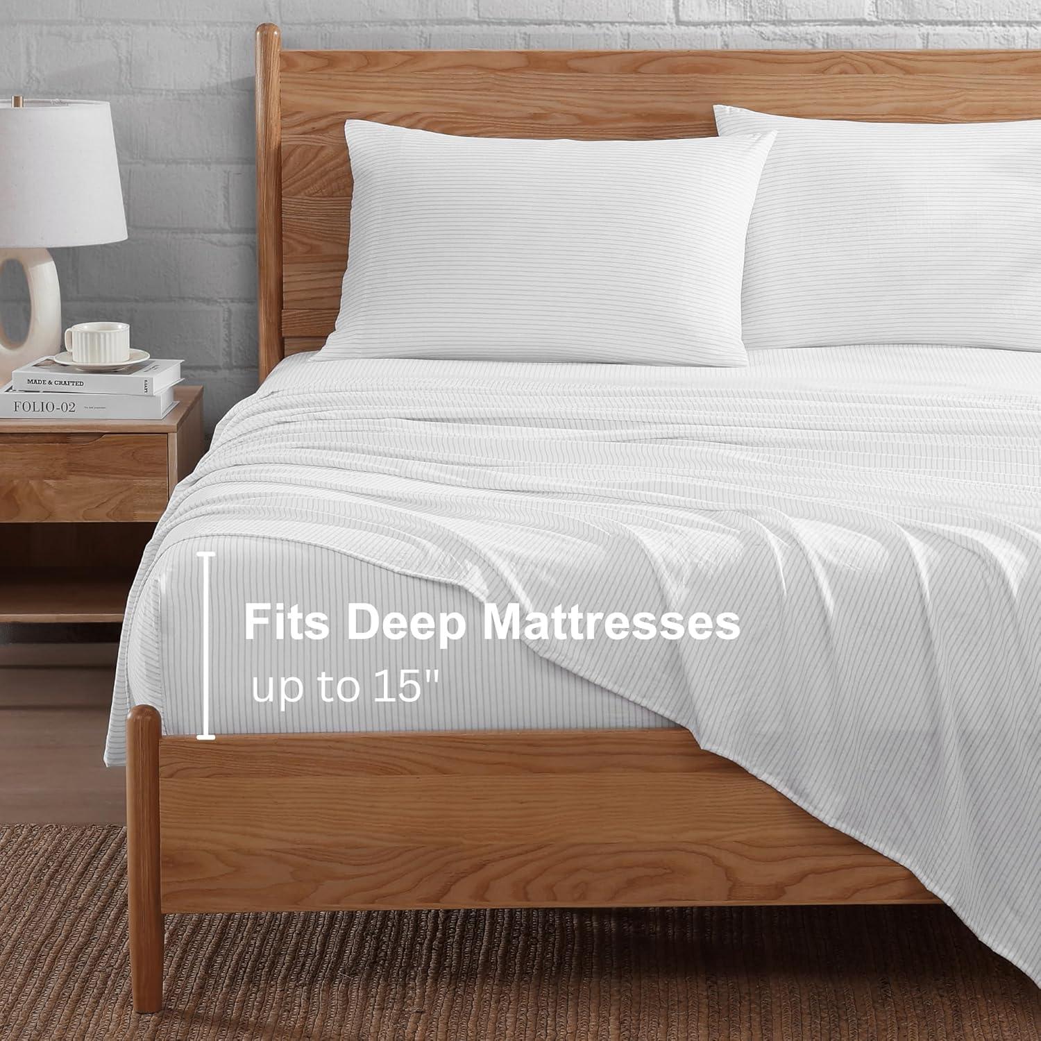 Casa Platino Standard Pillow Cases Set of 2 – Pre-Washed Soft & Breathable Pillowcases - Brushed Microfiber Pillow Covers - Easy Care - Standard Size Pillow Cases - 20x30 Inches, Ticking Stripe Silver