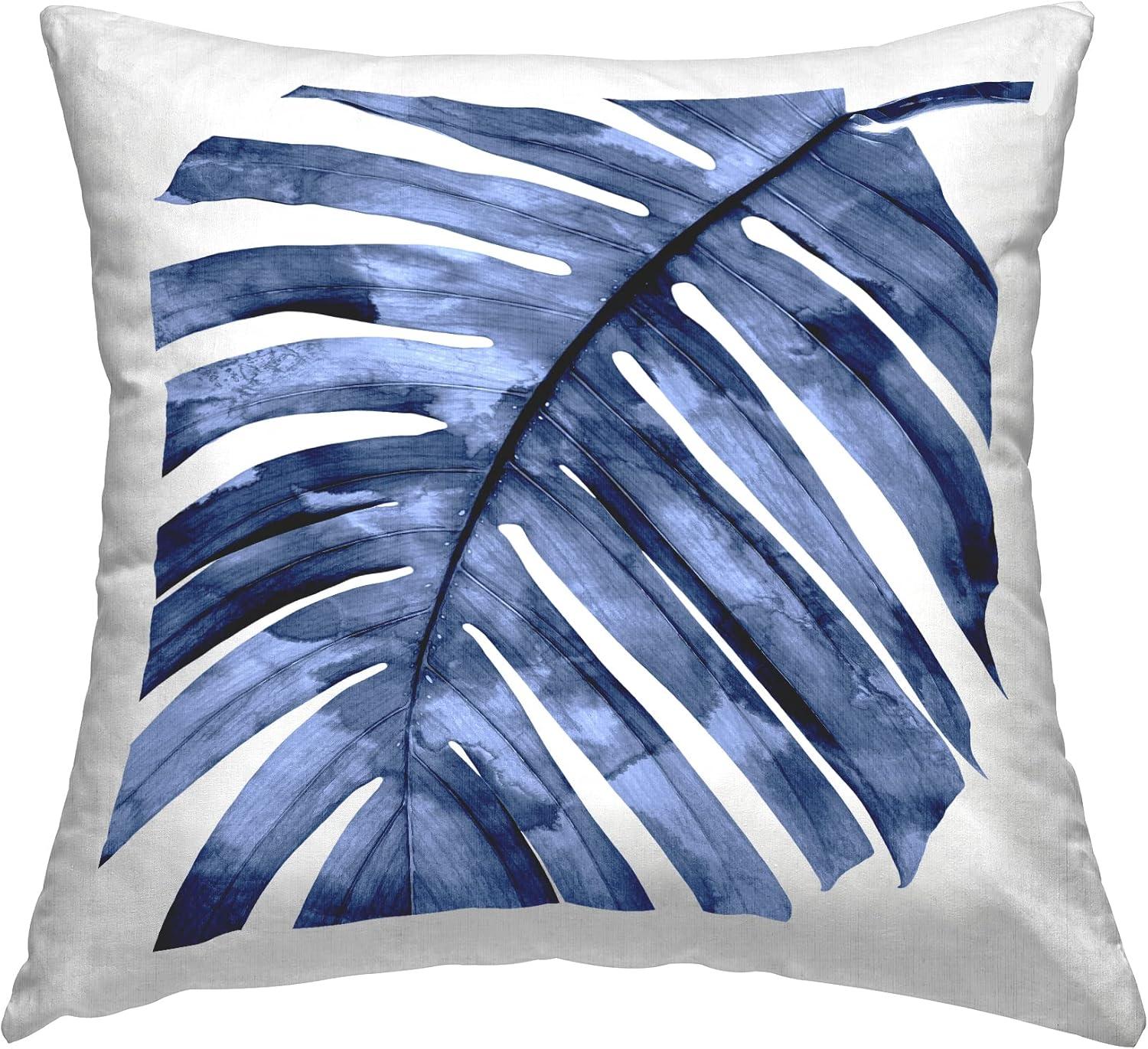 Blue Tropical Leaf Print Square Throw Pillow Set