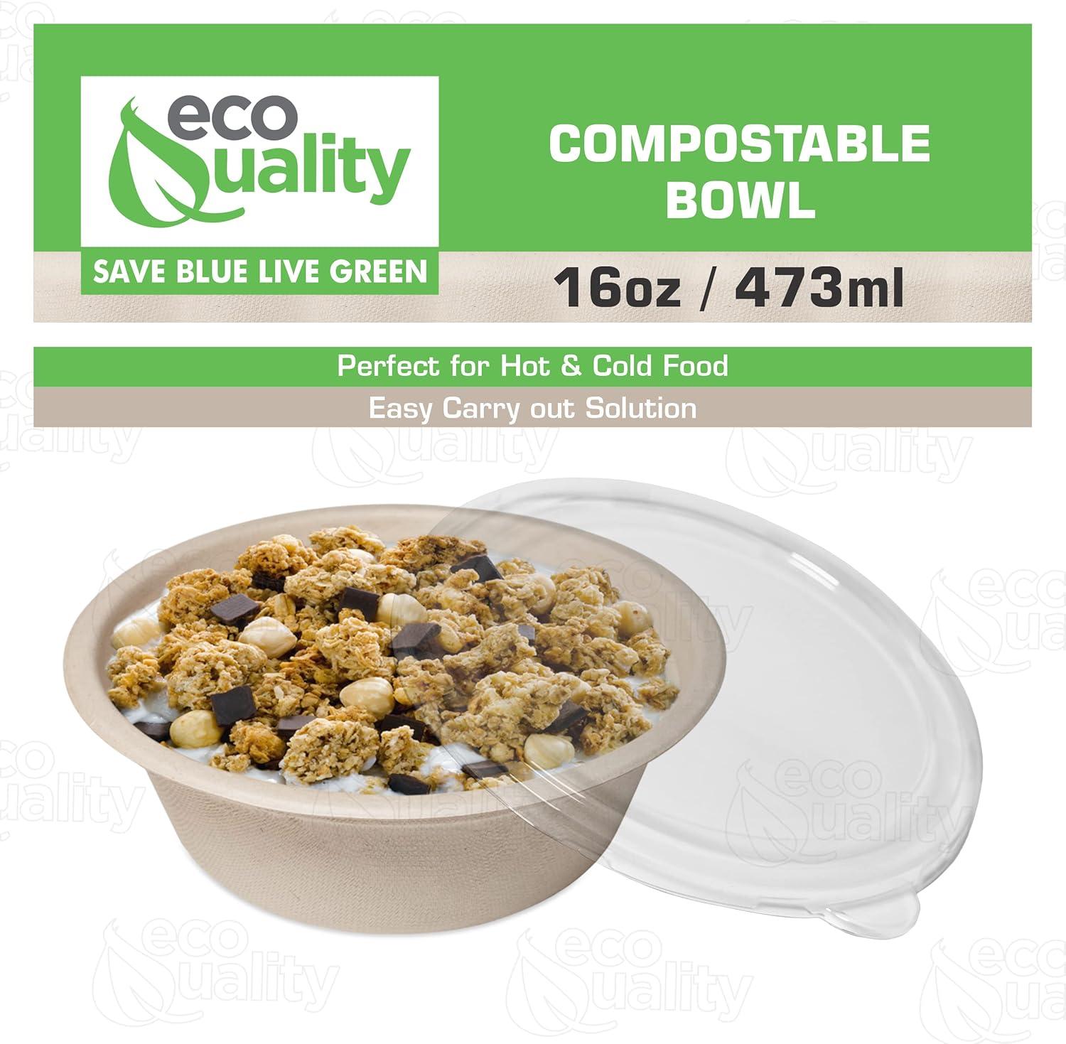 25 Pack 16 oz Compostable Paper Bowls with Lids Heavy-Duty Disposable Bowls, Eco-Friendly Natural Bagasse Unbleached, Hot or Cold Use, 100% Biodegradable Soup Bowls Sugarcane