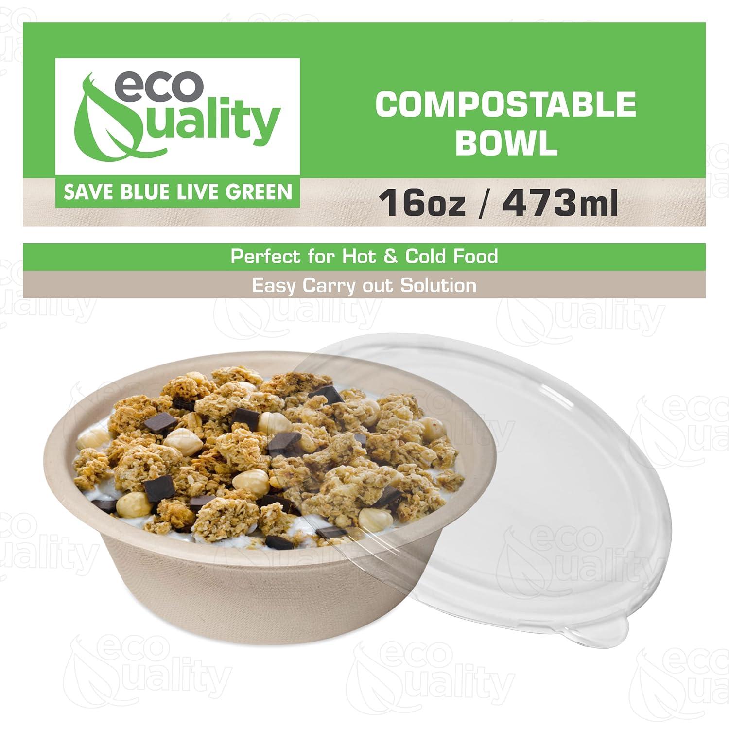 25 Pack 16 oz Compostable Paper Bowls with Lids Heavy-Duty Disposable Bowls, Eco-Friendly Natural Bagasse Unbleached, Hot or Cold Use, 100% Biodegradable Soup Bowls Sugarcane