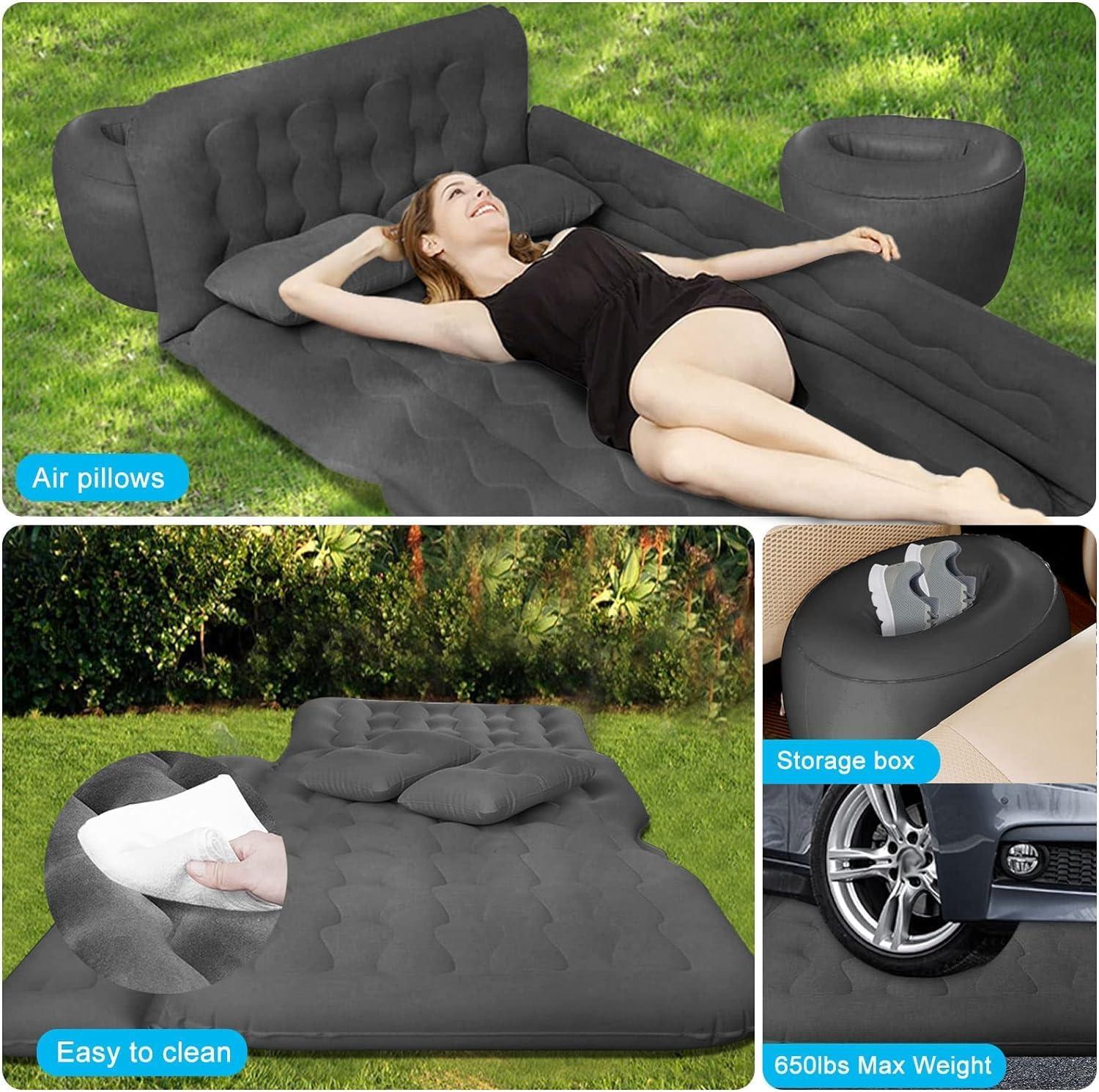 Blue Inflatable Car Bed with Electric Pump and Pillows