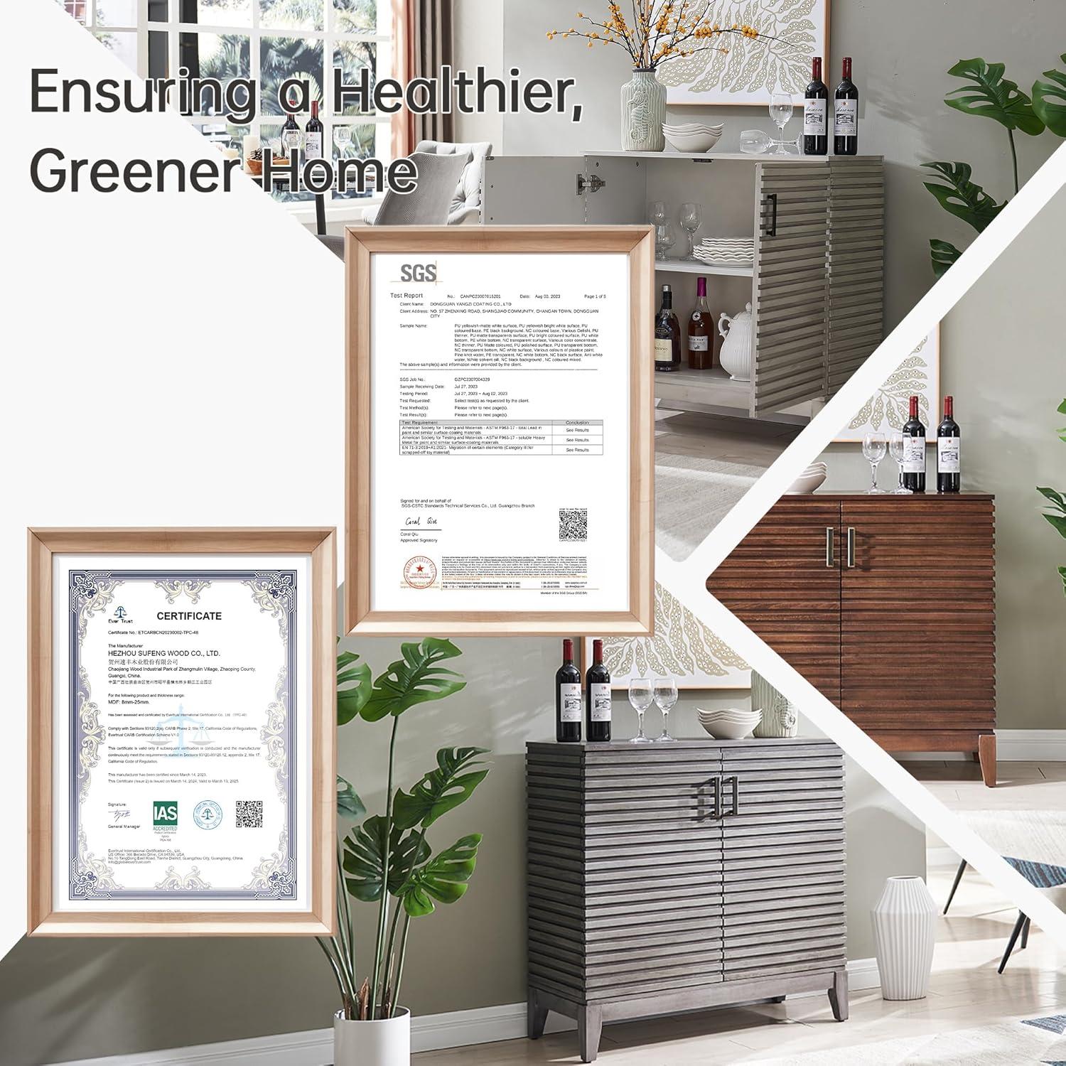 Morden Fort Wood Buffet Cabinet with Storage, 36" Sideboard Cabinet with Solid Wood Legs, Mid Century Modern Credenza with Adjustable Shelves for Dining Room, Living Room and Entryway