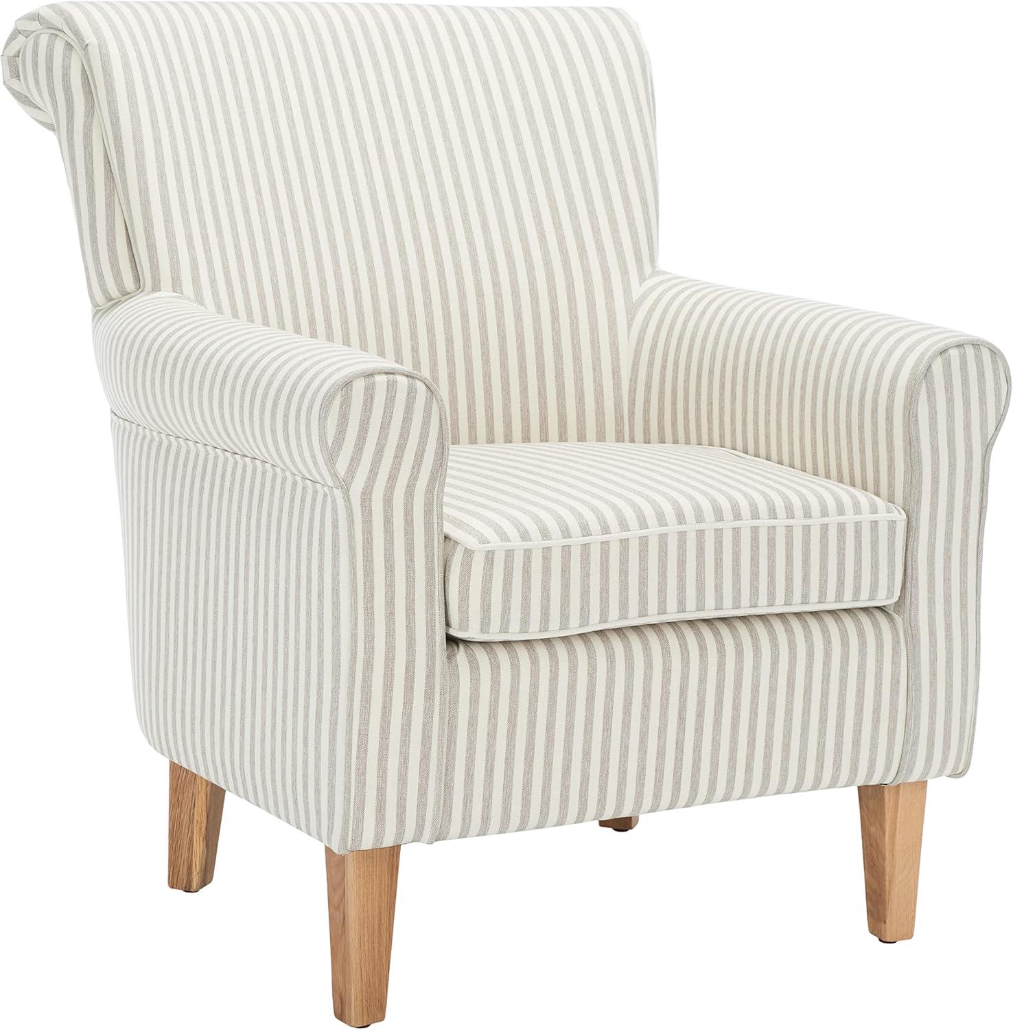 SAFAVIEH Hazina Modern Style Club Chairs, Beige Stripe (30 in. W x 32.8 in. D x 35.4 in. H)