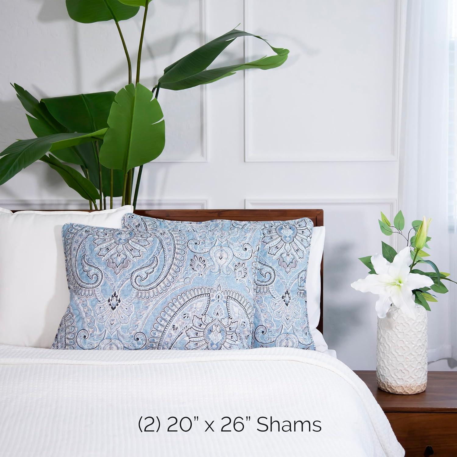 Southshore Fine Living, Inc. Paisley Boho Throw Pillow Covers 20"x26", Quilted Pillow Shams Standard Size Set of 2, Fit Queen or Full Pillows, Complements Boho Bedroom Decor, Aqua Paisley