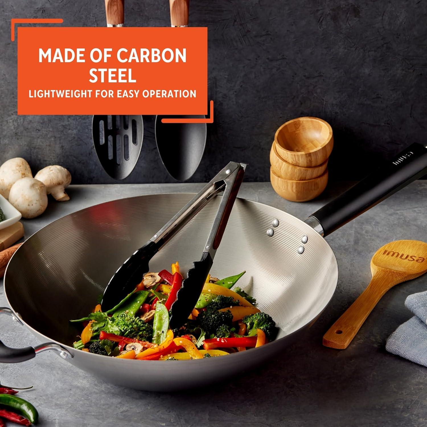 IMUSA 14in Carbon Steel Wok with Cool Touch Handles