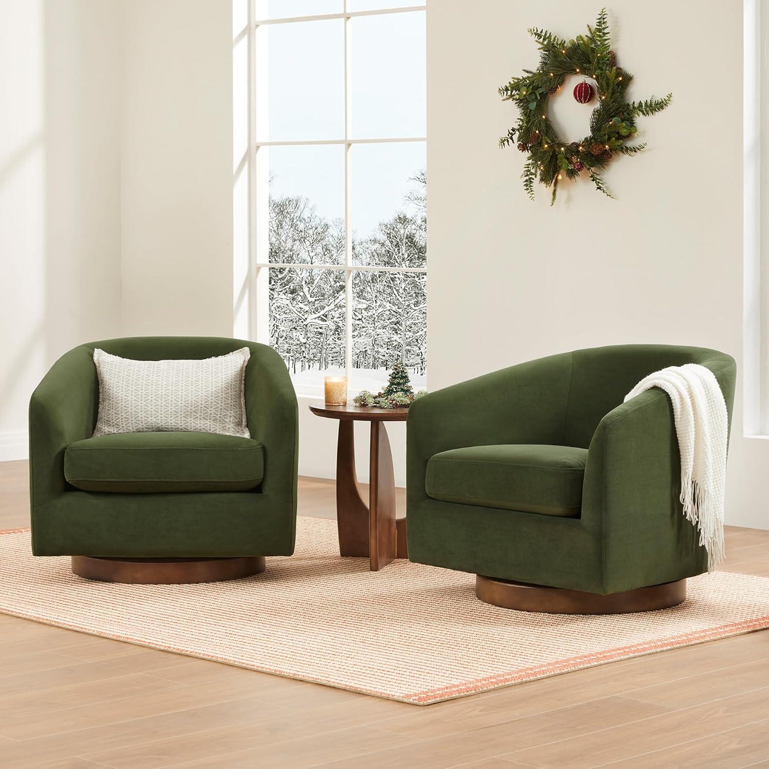CHITA Swivel Accent Chair Velvet, Round Barrel Arm Chair Living Room, Forest Green