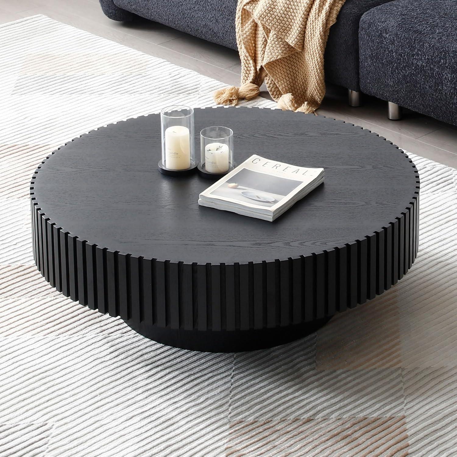 31.49'' Black Round Wood Nesting Coffee Table with Pedestal