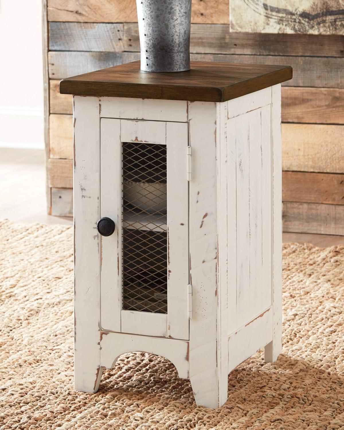 Wystfield Chair Side End Table White/Brown - Signature Design by Ashley: Rustic Storage, Adjustable Shelf