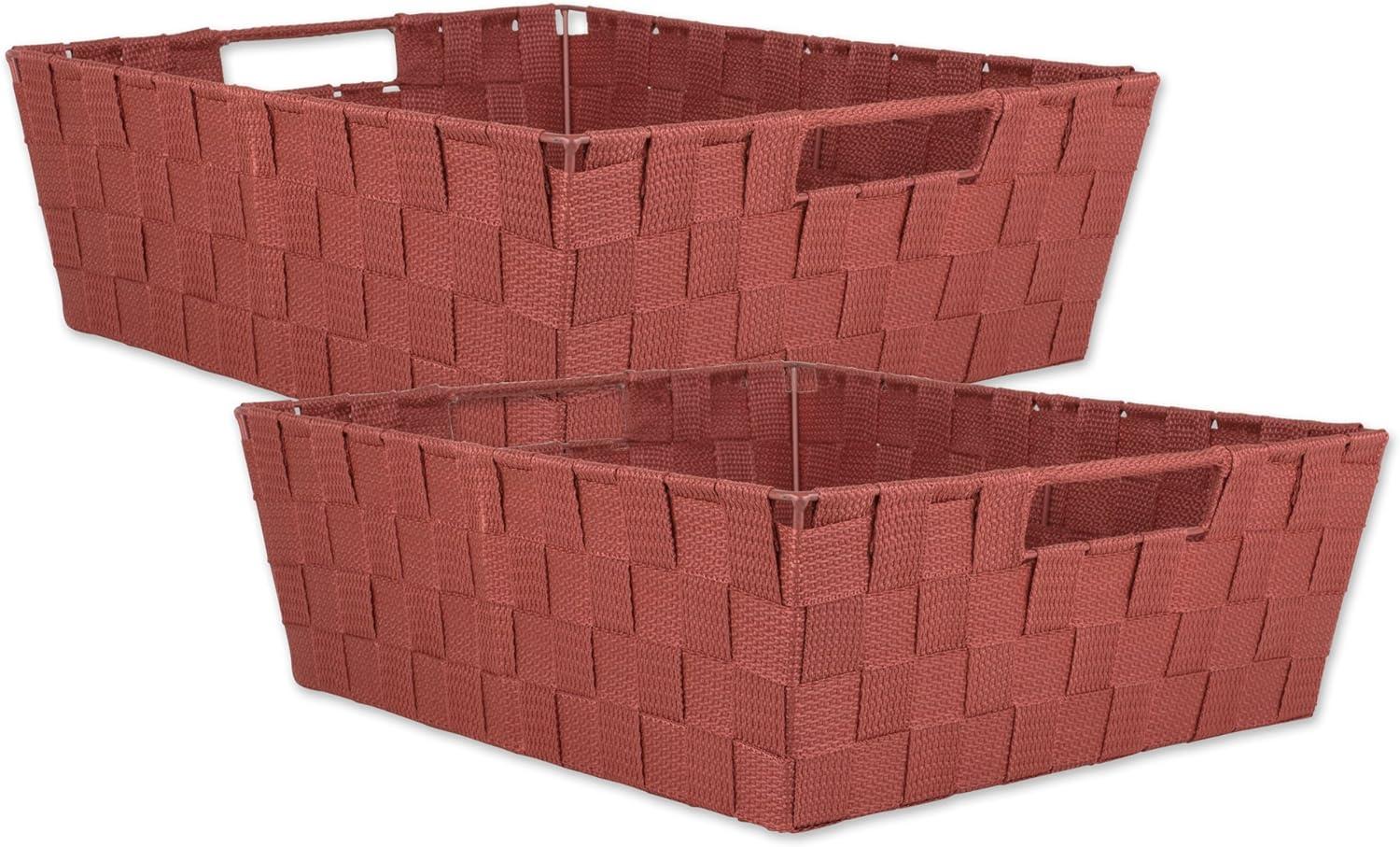 Rustic Trapezoid Woven Nylon Storage Bin Set with Metal Handles