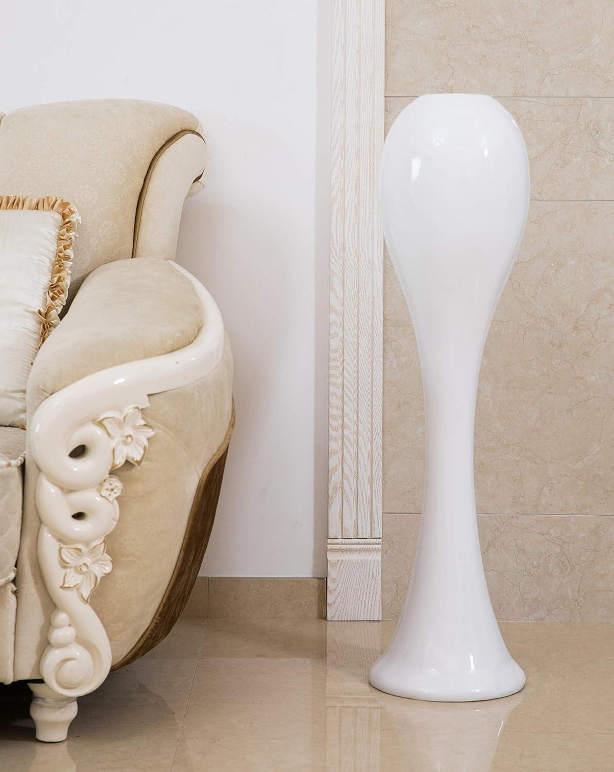 Uniquewise 39 Tall White Narrow Unique Fiberglass Modern Floor Vase