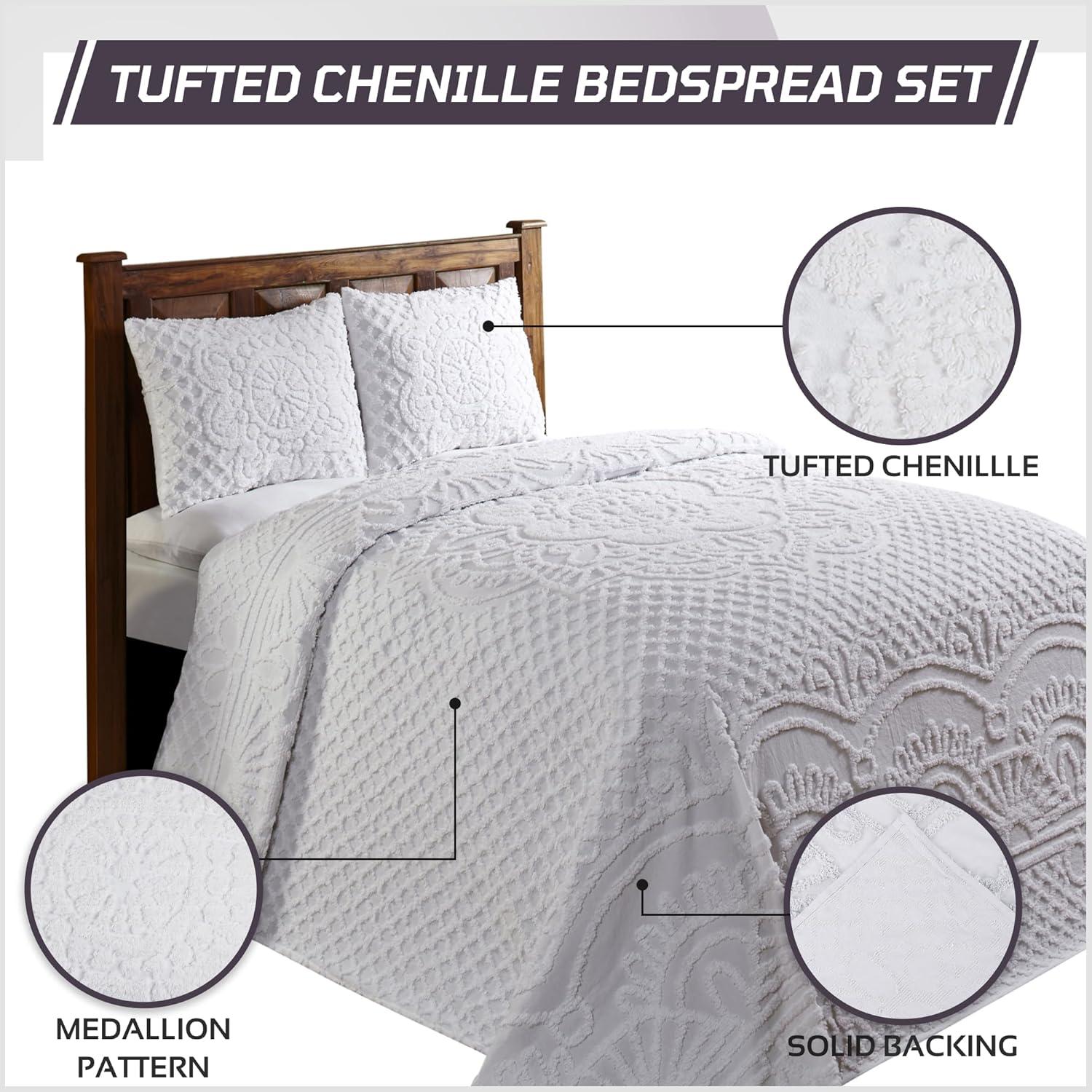 Better Trends Trevor Bedspreads 100% Cotton Chenille - Traditional Medallion Bedding Set, Luxurious All Season Comfort, Machine Washable Trevor Collection Bedspread Set