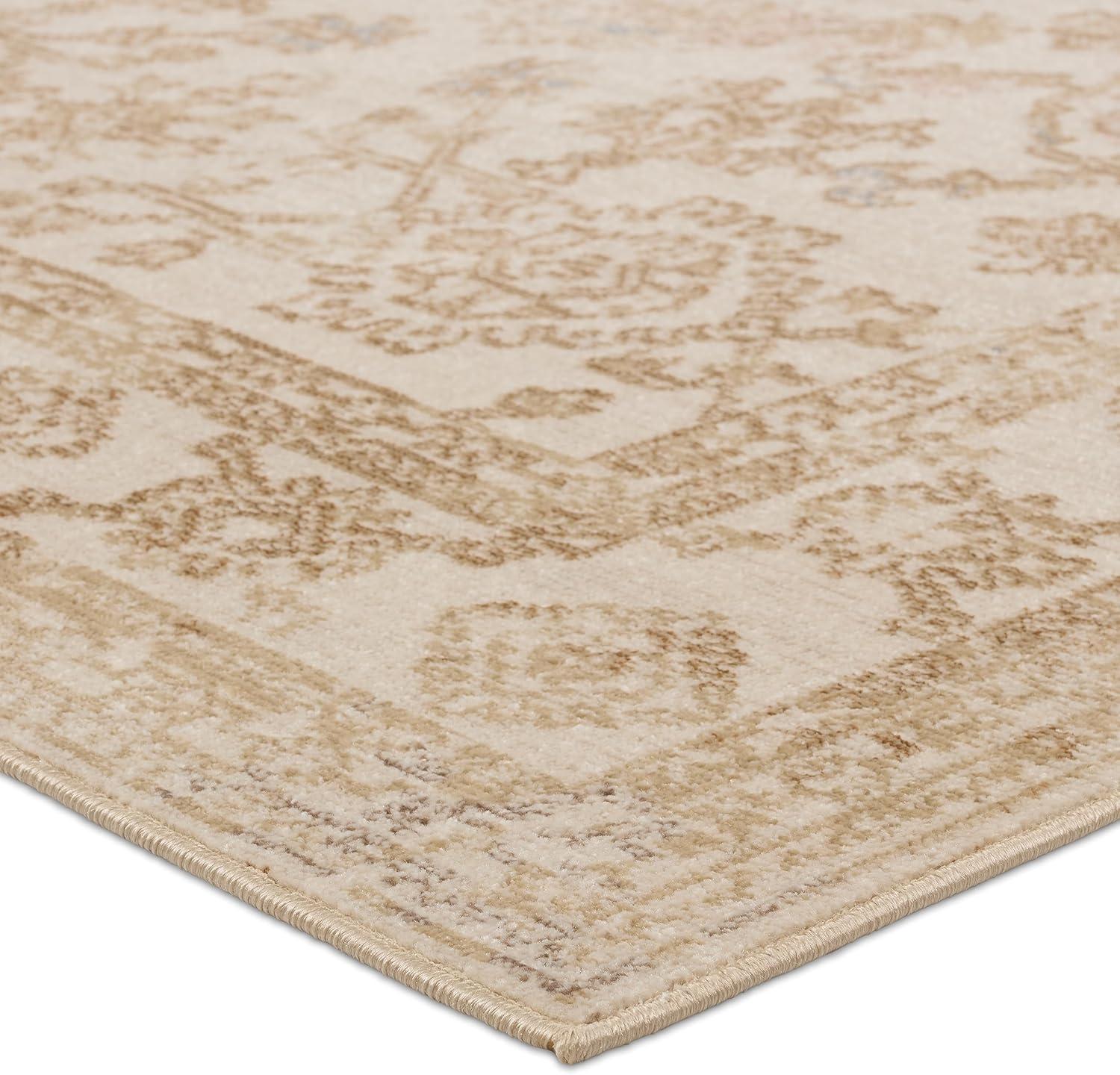 Handmade Ivory Medallion Wool and Synthetic Rug 2'-6" x 4'