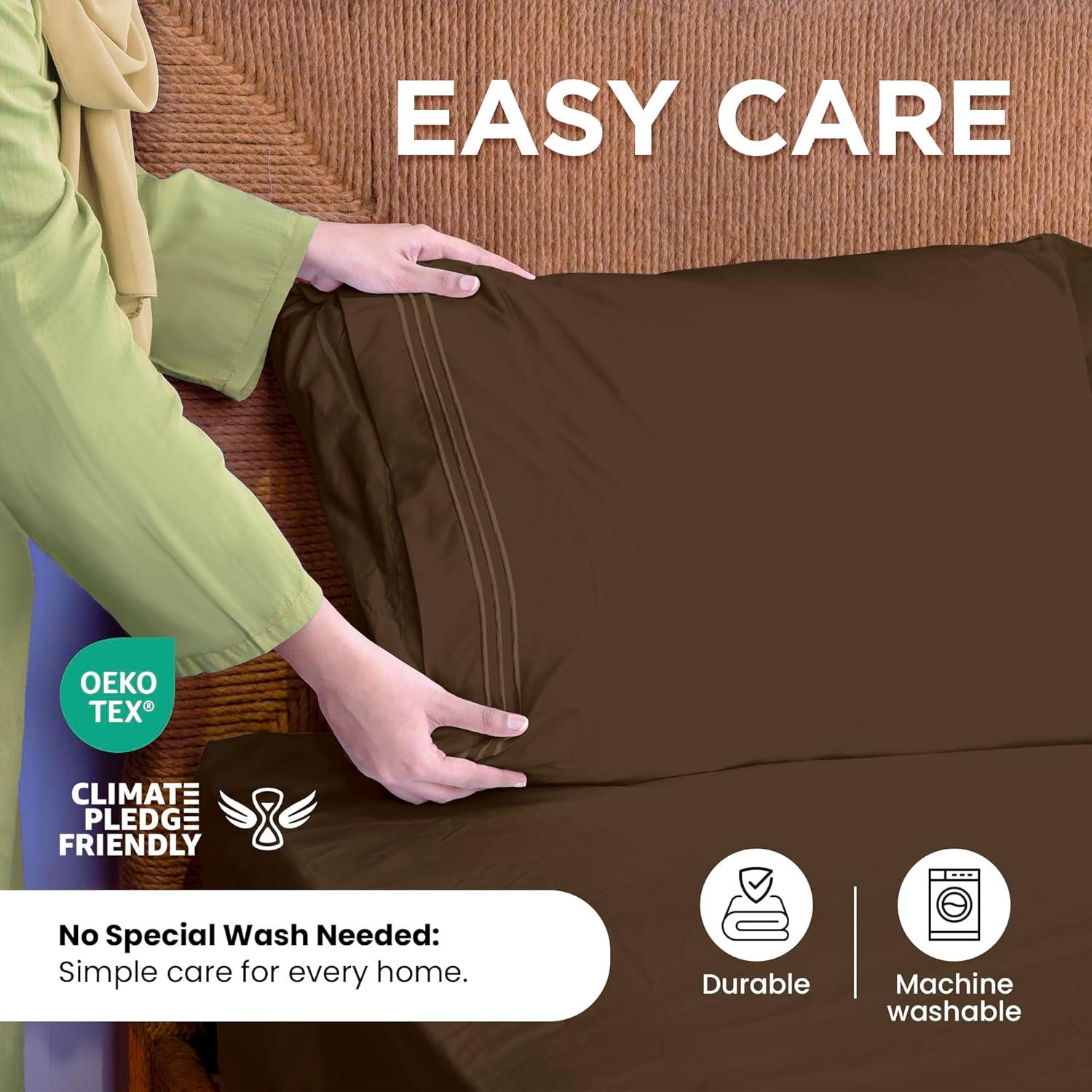 ROYALE LINENS - 3 Piece Twin Bed Sheet - Soft Brushed Microfiber 1800 Bedding Set - 1 Fitted Sheet, 1 Flat Sheet, 1 Pillowcase -Wrinkle & Fade Resistant Luxury Sheet Set (Chocolate Brown, Twin)