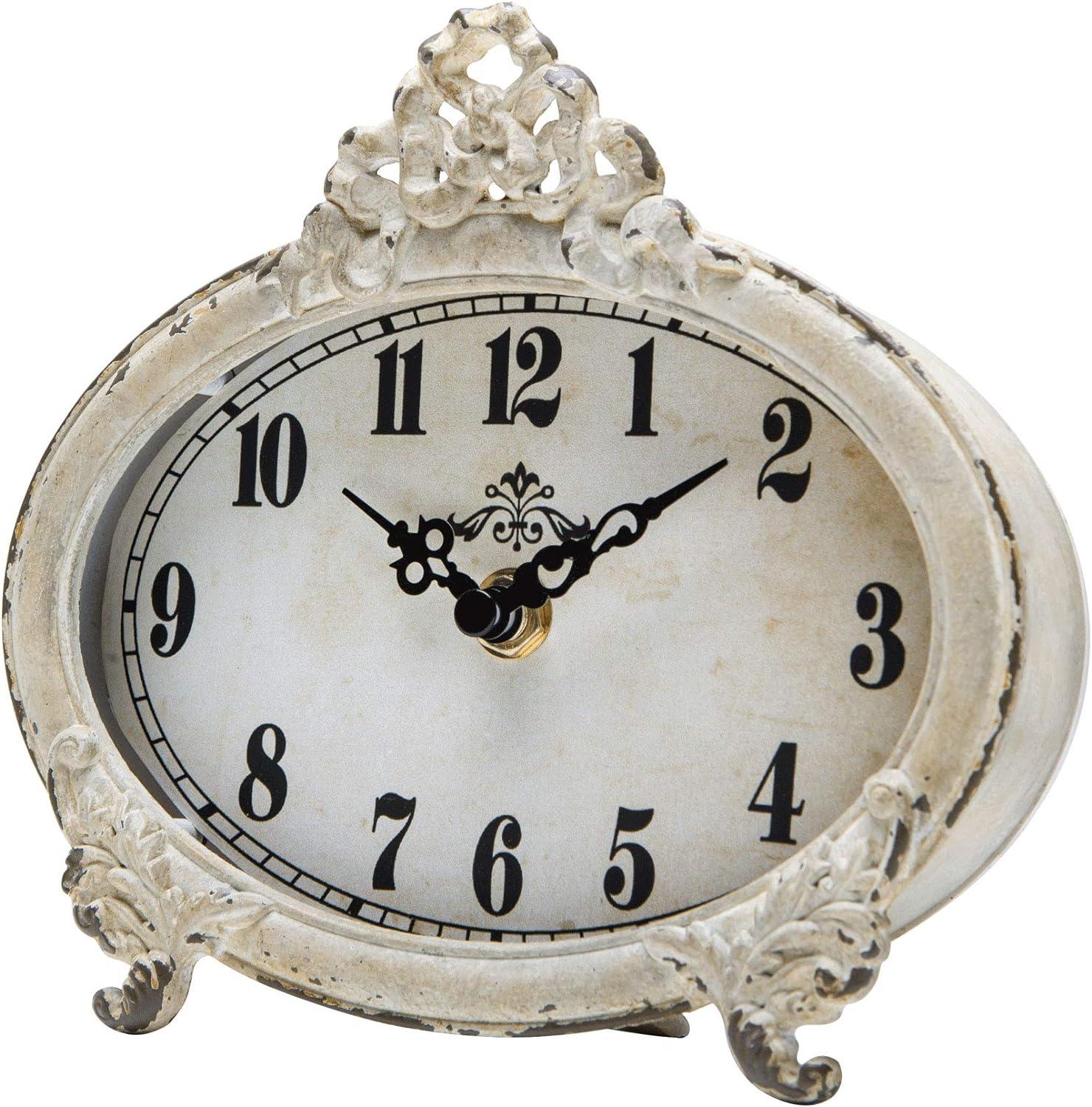 Mantel & Tabletop Clock Analog Quartz Movement / Crystal Tabletop Clock in Distressed White