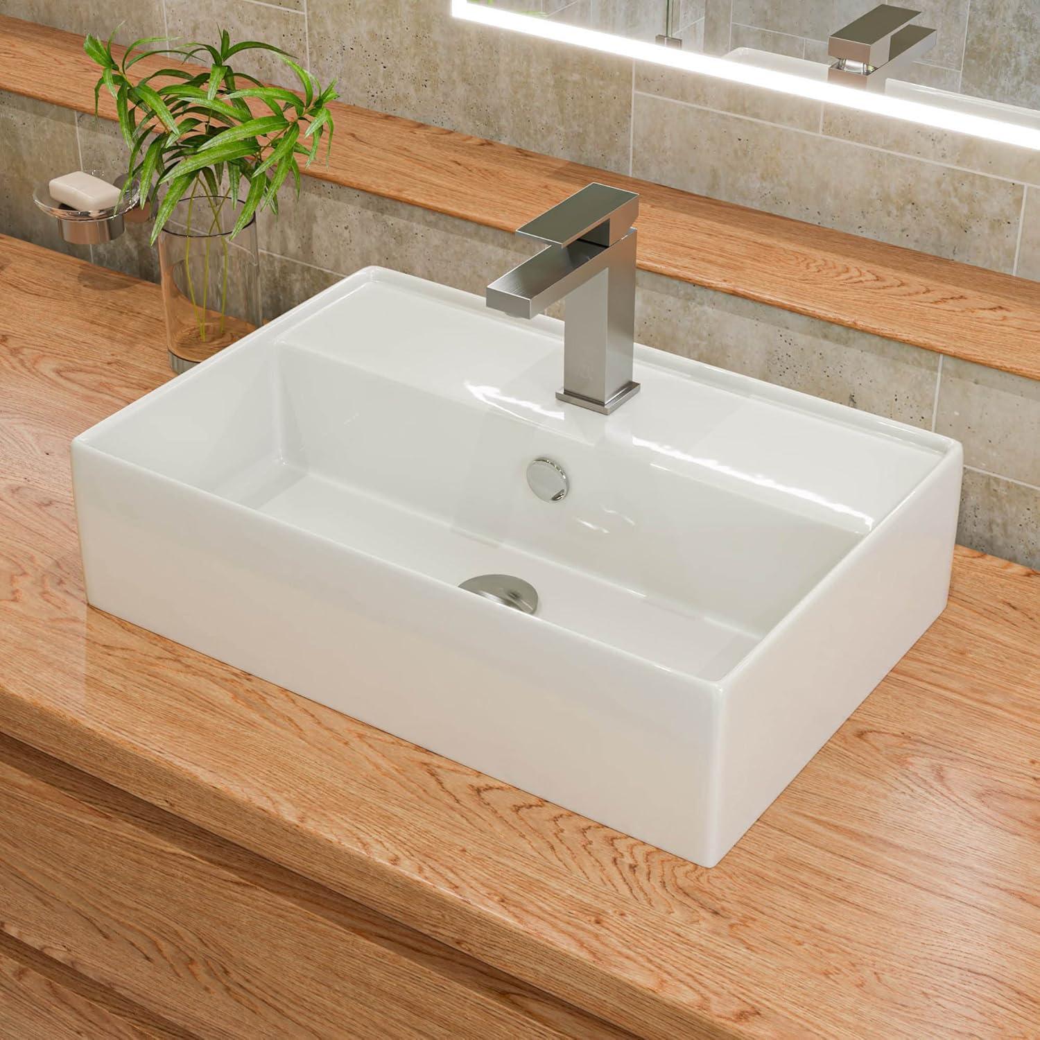 Alfi Brand 15.75'' Porcelain Rectangular Bathroom Sink with Overflow