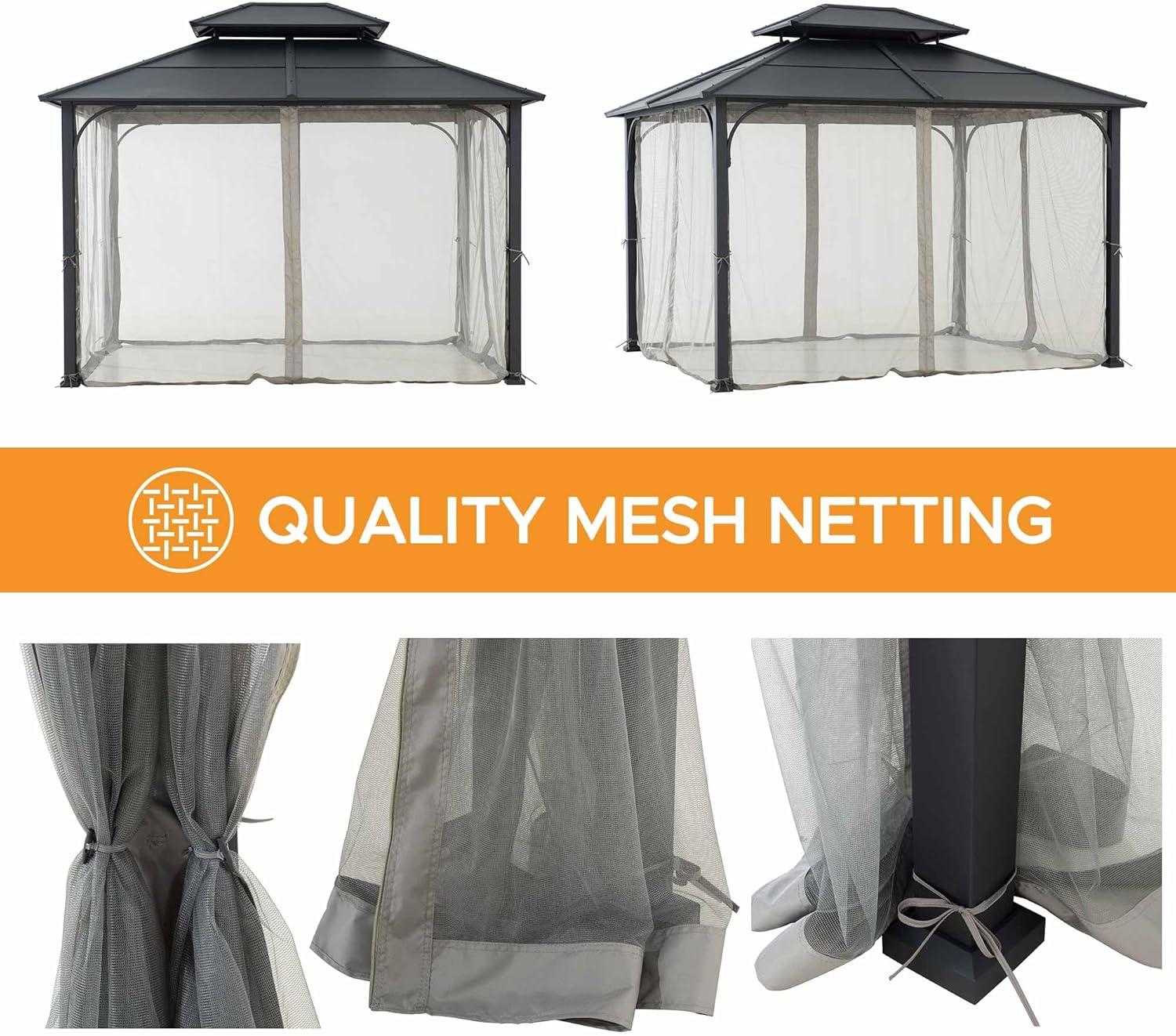 Sunjoy Sunjoy Hardtop Gazebo 10 x 12 ft. Outdoor Gazebo, Heavy Duty Steel Frame Gazebo, Double Roof Metal Gazebo with Ceiling Hook and Removable Netting Sidewalls