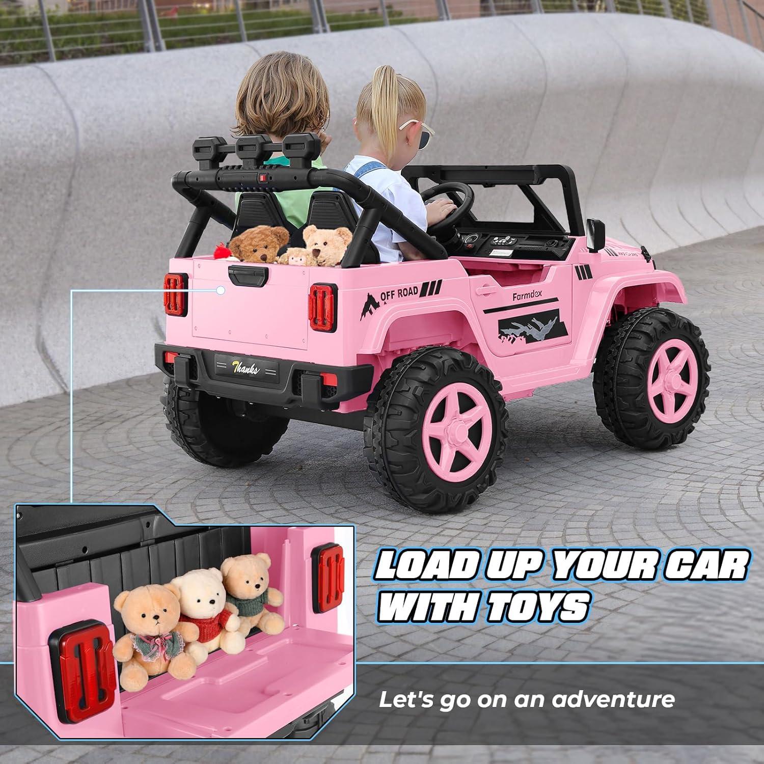 Hikiddo 24V 9Ah Ride on Toy for Big Kids, 2-Seater Powered Ride-on Truck Car with Remote - Pink