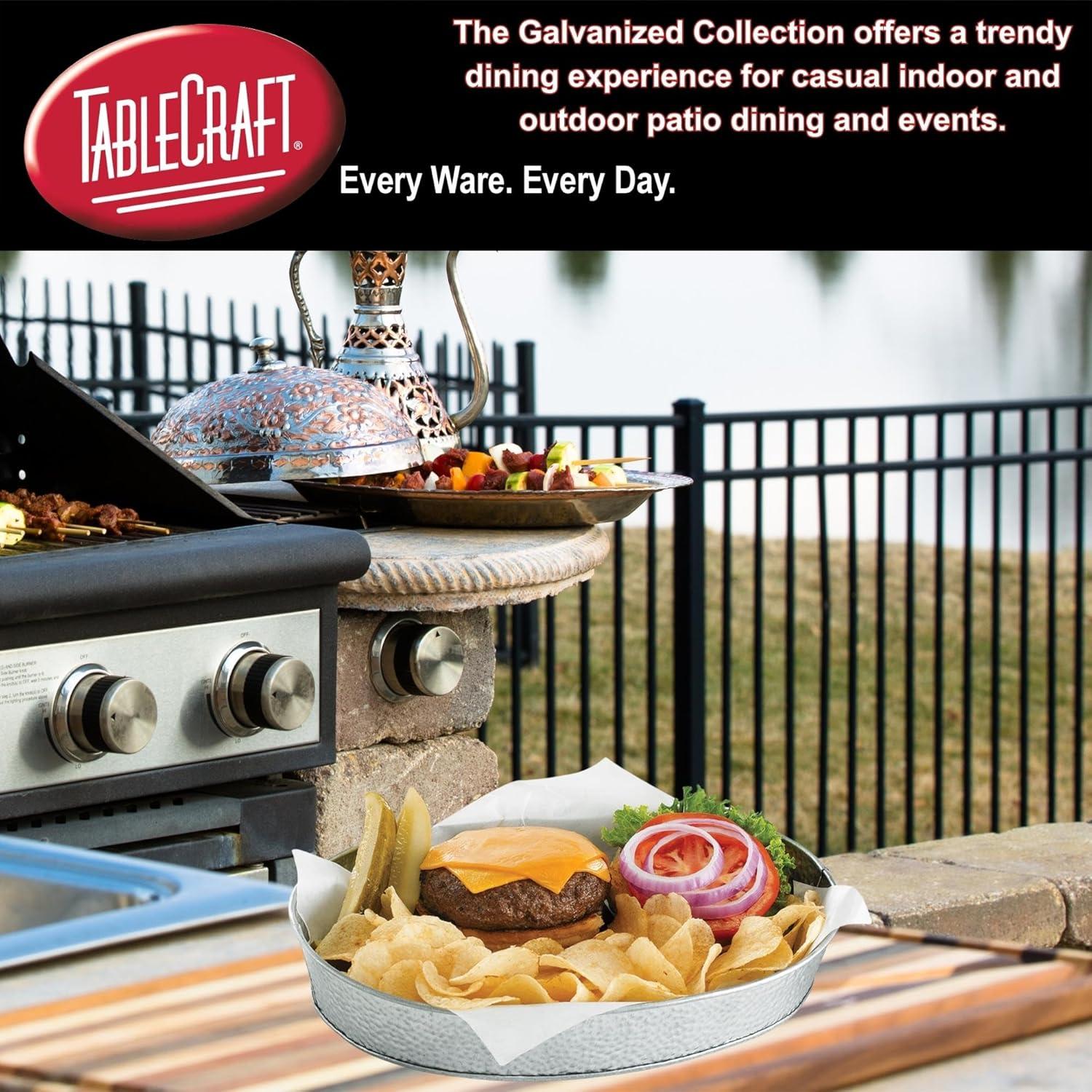 Galvanized Steel Round Serving Tray with Textured Finish