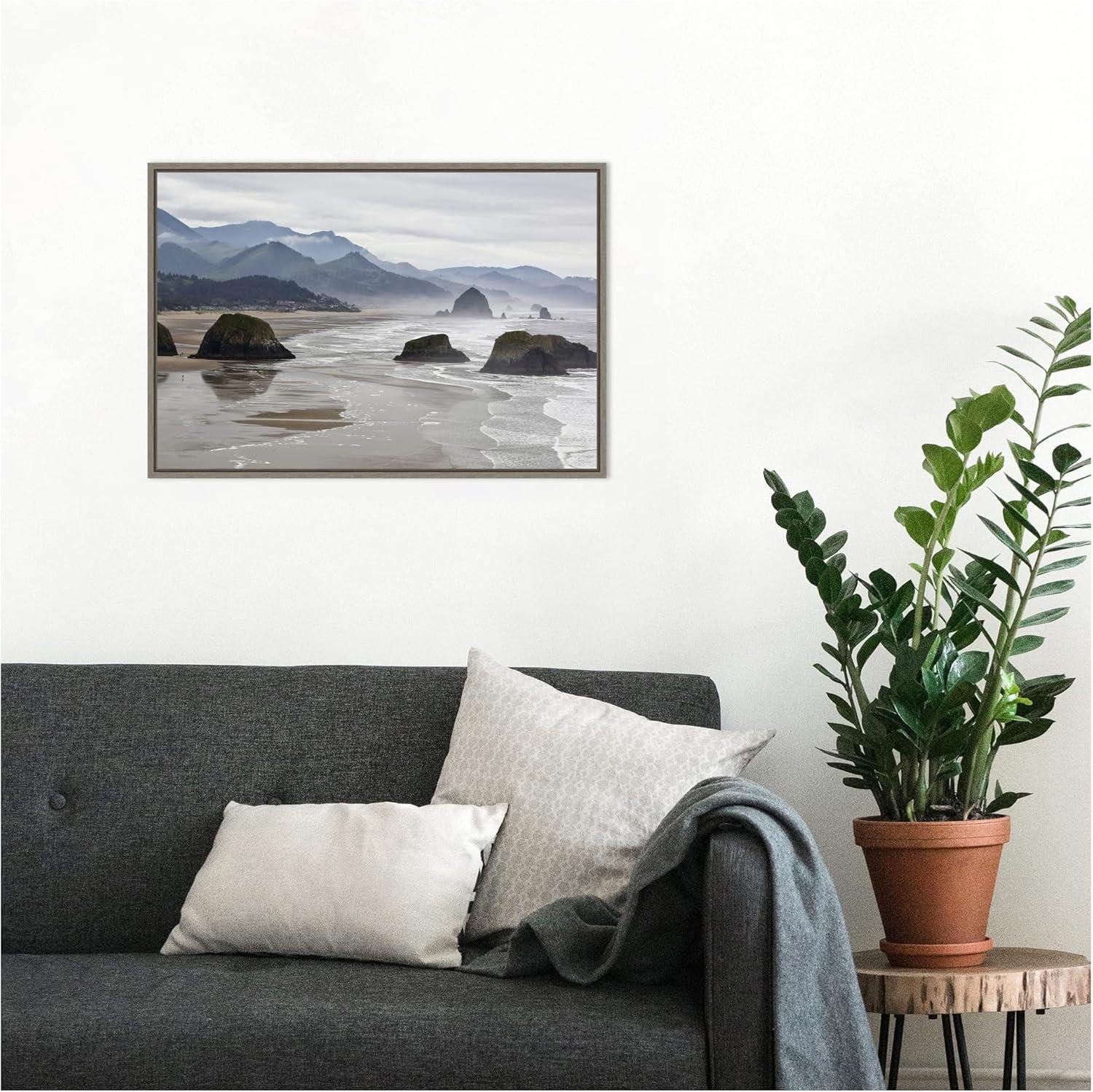 Amanti Art Cannon Beach fog rises over the coastline by Jaynes Gallery Danita Delimont Canvas Wall Art Print Framed 23 x 16-in.